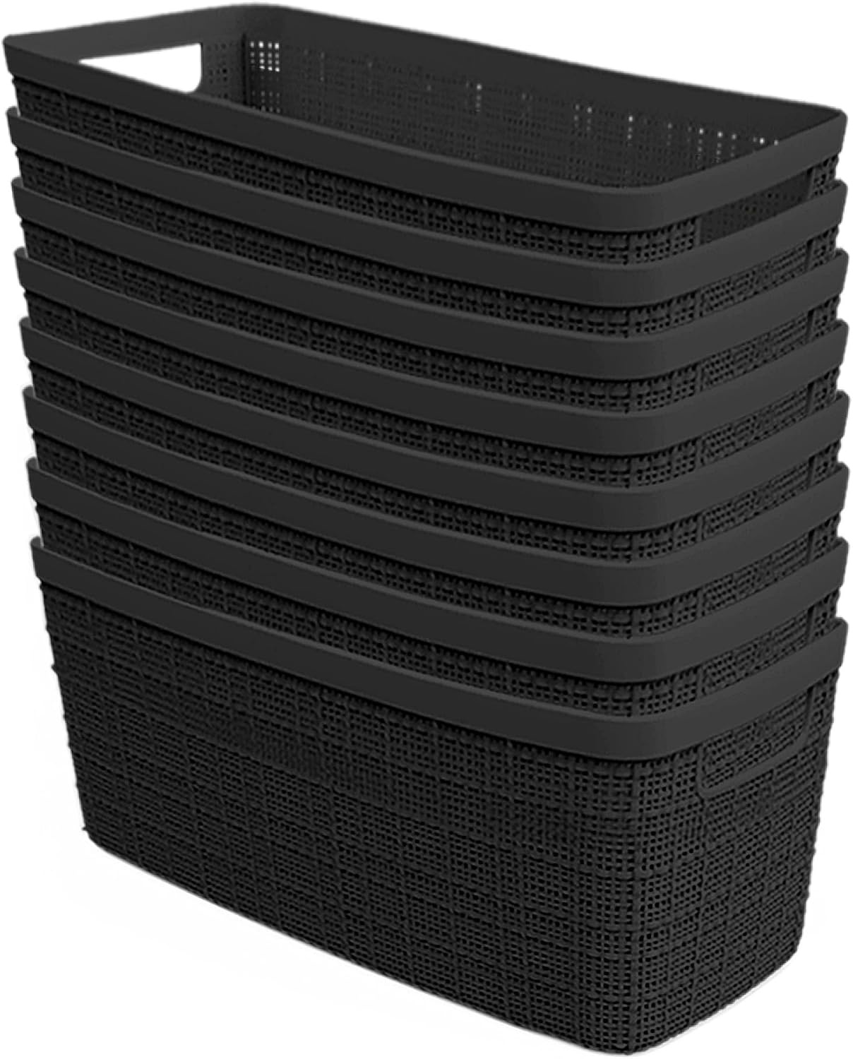 image:imageCurver Set of 2 XL 305L Jute Decorative Plastic Organization and Storage Baskets Perfect Bins for Home Office Closet Shelves Kitchen Pantry and All Bedroom Essentials WhiteBlack