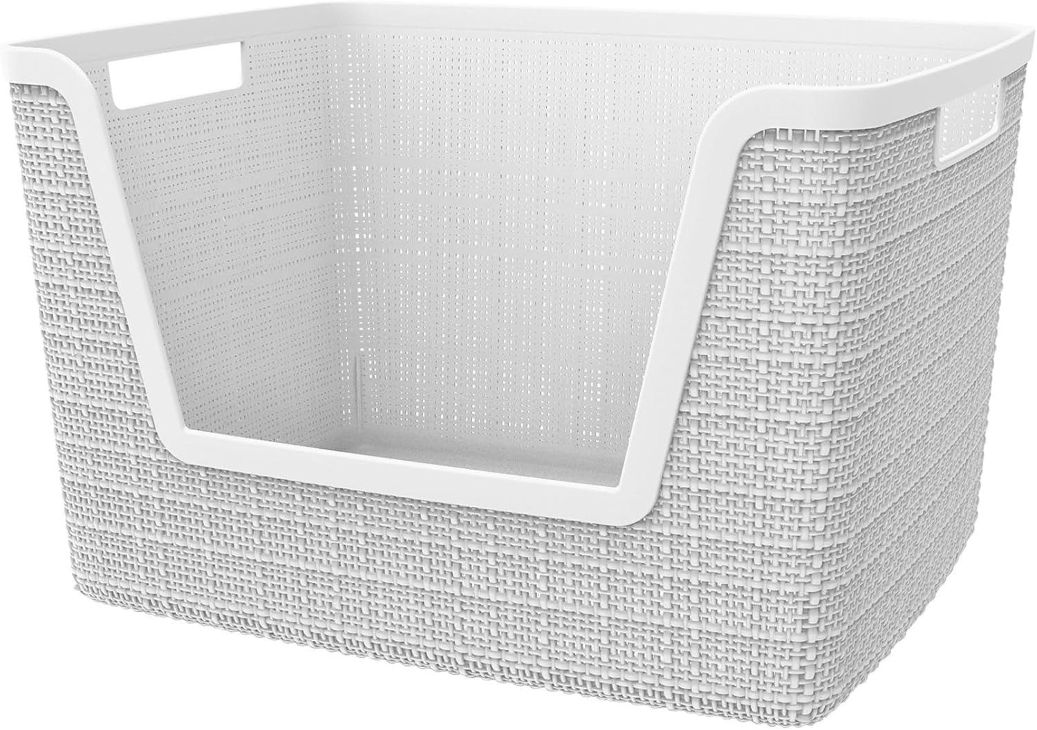image:imageCurver Set of 2 XL 305L Jute Decorative Plastic Organization and Storage Baskets Perfect Bins for Home Office Closet Shelves Kitchen Pantry and All Bedroom Essentials WhiteWhite
