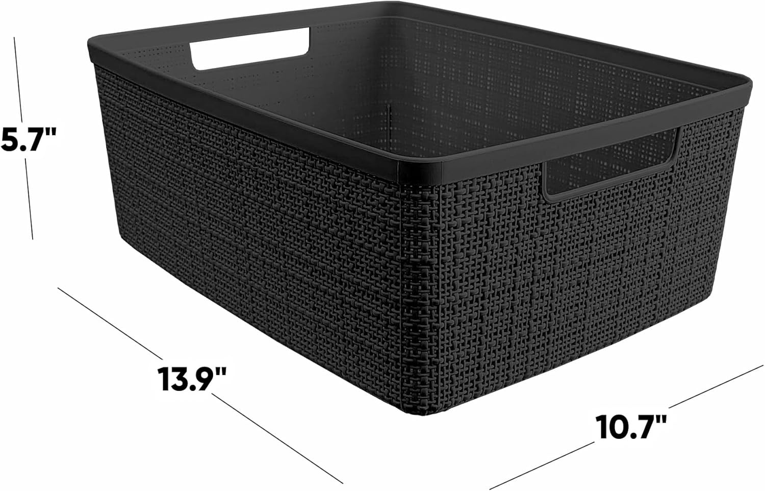 image:imageCurver Set of 2 XL 305L Jute Decorative Plastic Organization and Storage Baskets Perfect Bins for Home Office Closet Shelves Kitchen Pantry and All Bedroom Essentials WhiteBlack