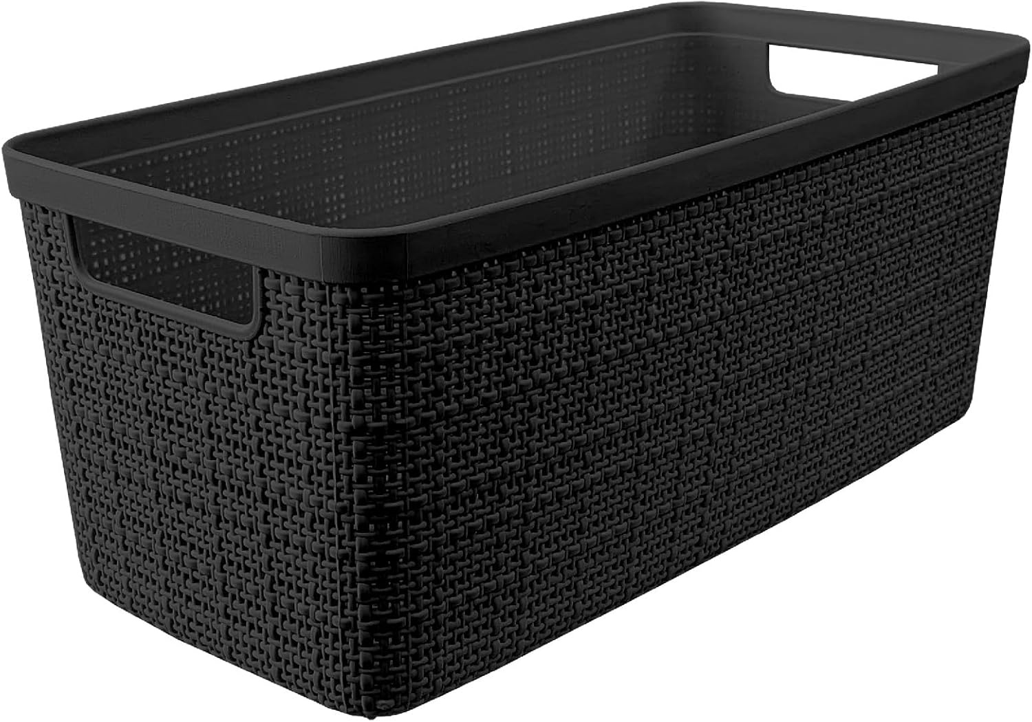 image:imageCurver Set of 2 XL 305L Jute Decorative Plastic Organization and Storage Baskets Perfect Bins for Home Office Closet Shelves Kitchen Pantry and All Bedroom Essentials WhiteBlack