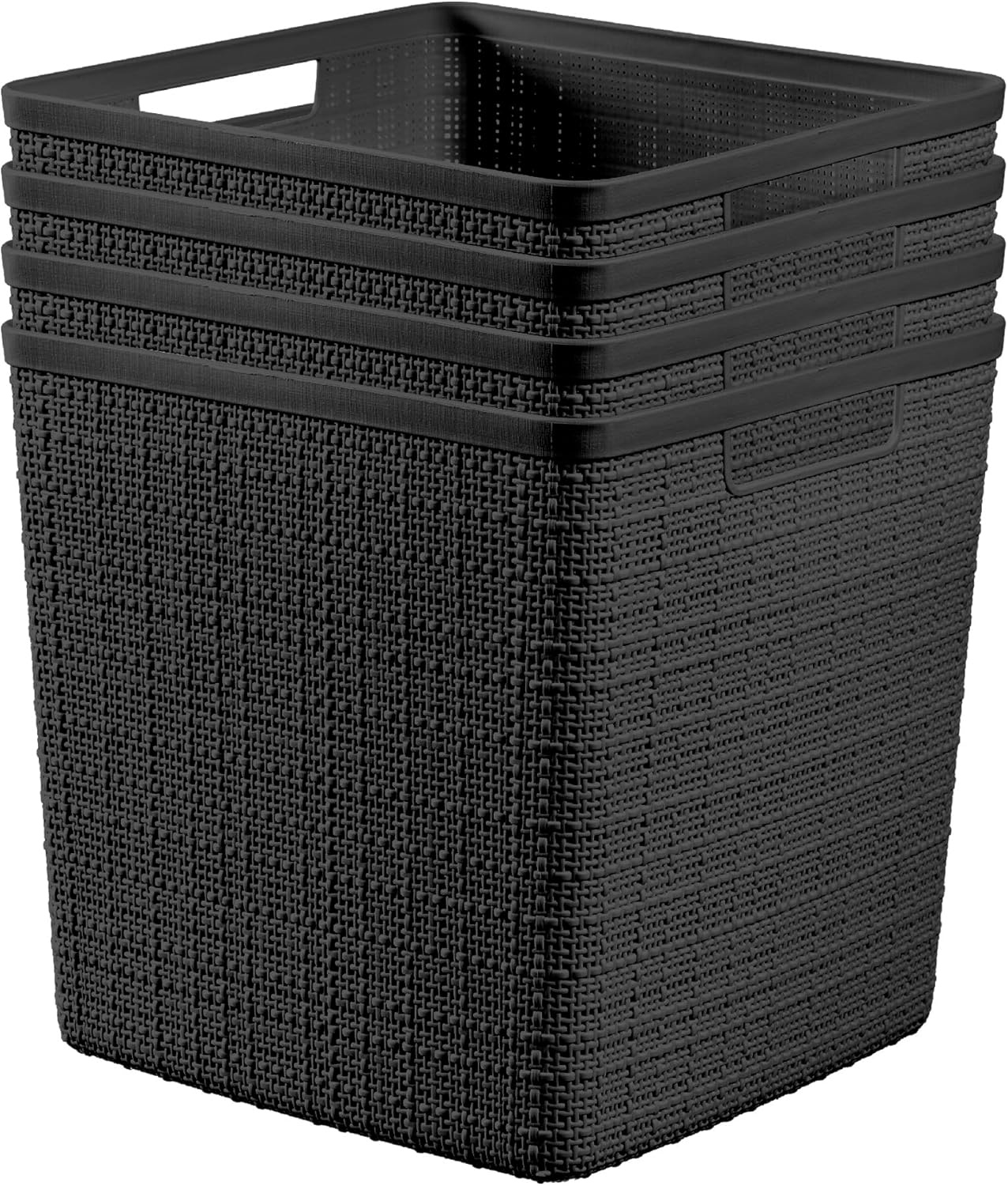 image:imageCurver Set of 2 XL 305L Jute Decorative Plastic Organization and Storage Baskets Perfect Bins for Home Office Closet Shelves Kitchen Pantry and All Bedroom Essentials WhiteBlack