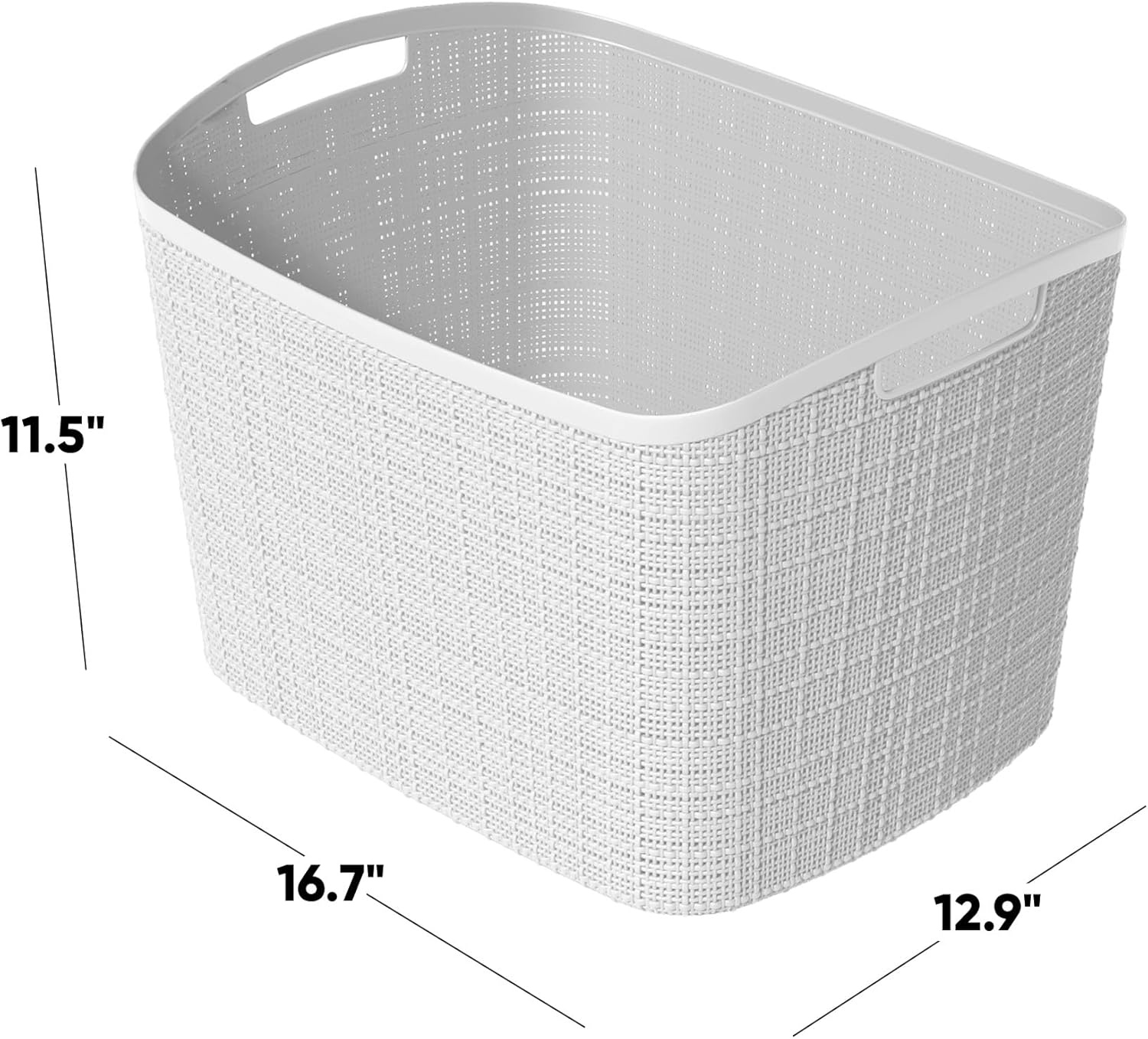 image:imageCurver Set of 2 XL 305L Jute Decorative Plastic Organization and Storage Baskets Perfect Bins for Home Office Closet Shelves Kitchen Pantry and All Bedroom Essentials WhiteWhite