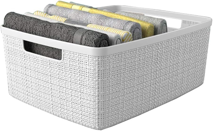 image:imageCurver Set of 2 XL 305L Jute Decorative Plastic Organization and Storage Baskets Perfect Bins for Home Office Closet Shelves Kitchen Pantry and All Bedroom Essentials WhiteWhite