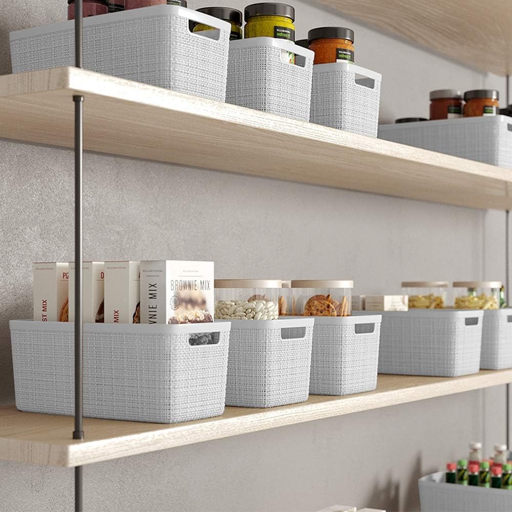 image:imageCurver Set of 2 XL 305L Jute Decorative Plastic Organization and Storage Baskets Perfect Bins for Home Office Closet Shelves Kitchen Pantry and All Bedroom Essentials WhiteWhite