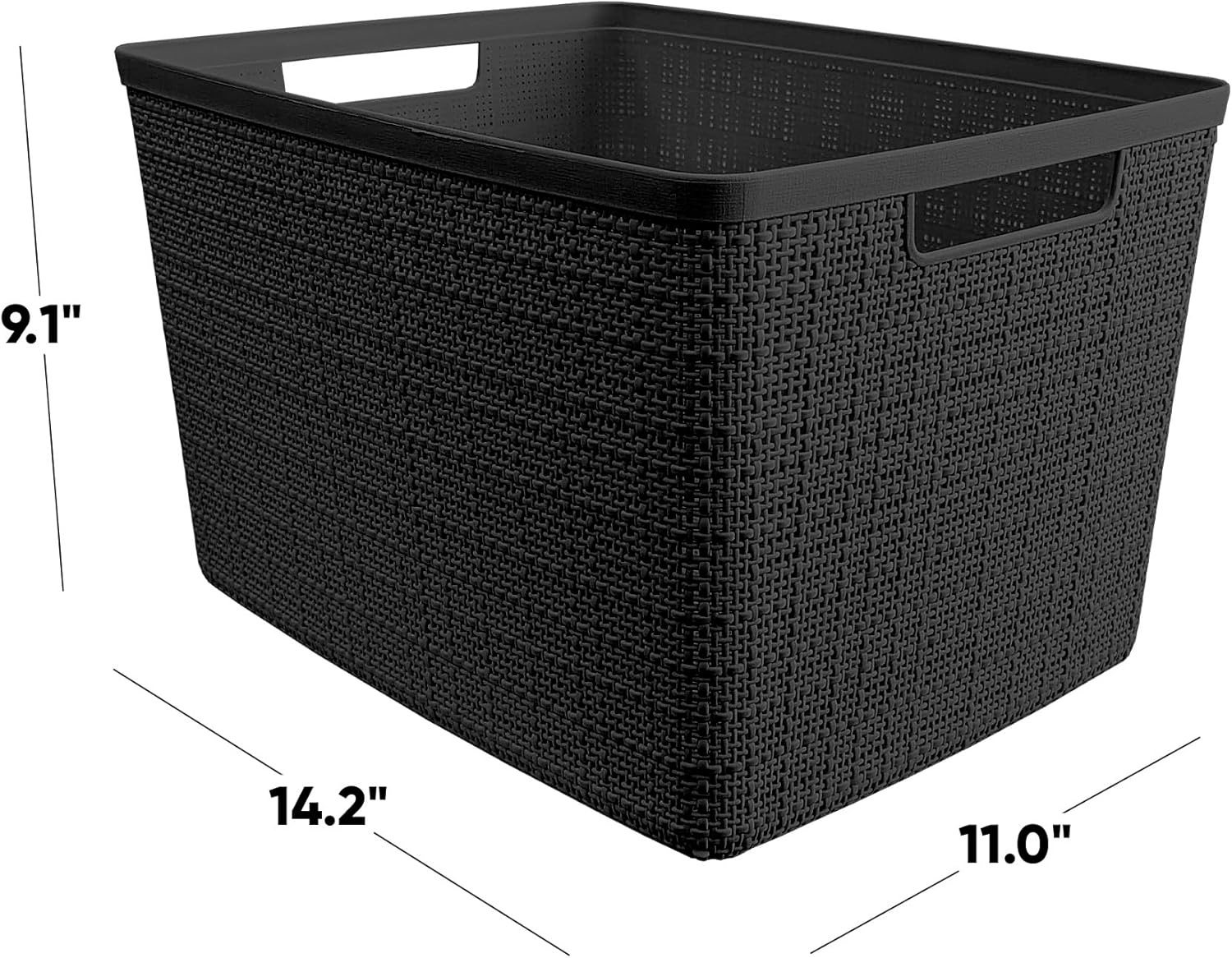 image:imageCurver Set of 2 XL 305L Jute Decorative Plastic Organization and Storage Baskets Perfect Bins for Home Office Closet Shelves Kitchen Pantry and All Bedroom Essentials WhiteBlack
