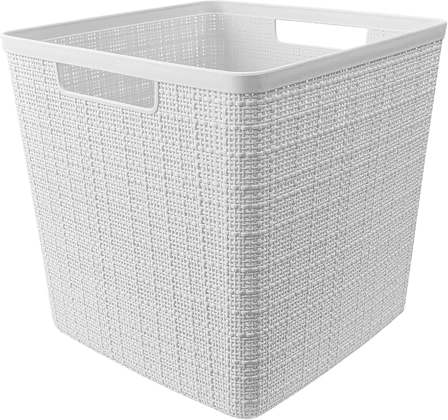 image:imageCurver Set of 2 XL 305L Jute Decorative Plastic Organization and Storage Baskets Perfect Bins for Home Office Closet Shelves Kitchen Pantry and All Bedroom Essentials WhiteWhite