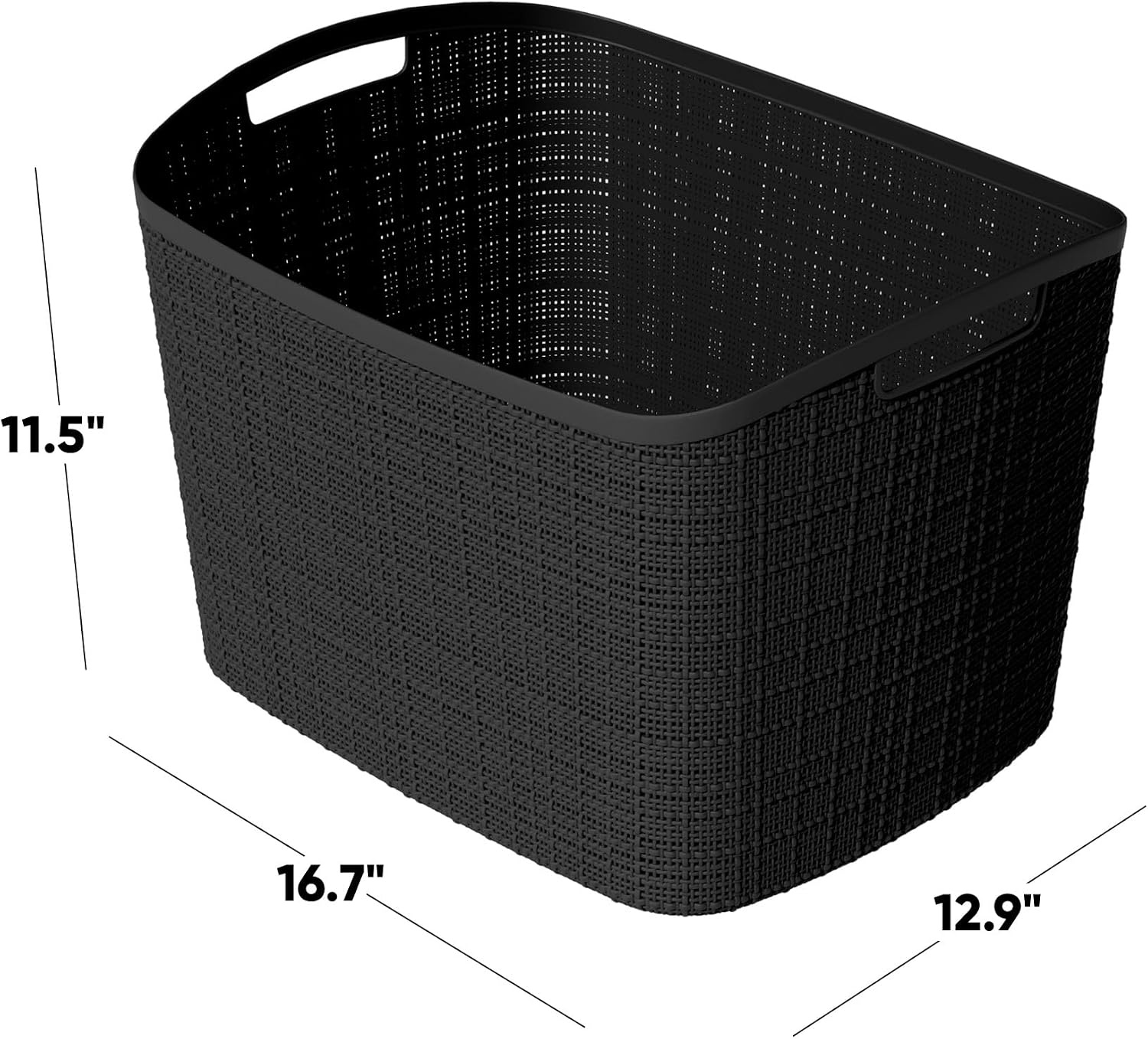 image:imageCurver Set of 2 XL 305L Jute Decorative Plastic Organization and Storage Baskets Perfect Bins for Home Office Closet Shelves Kitchen Pantry and All Bedroom Essentials WhiteBlack