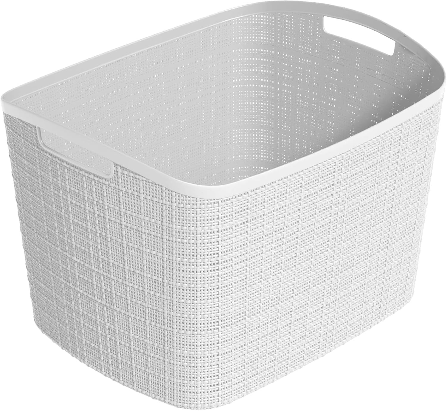 image:imageCurver Set of 2 XL 305L Jute Decorative Plastic Organization and Storage Baskets Perfect Bins for Home Office Closet Shelves Kitchen Pantry and All Bedroom Essentials WhiteWhite