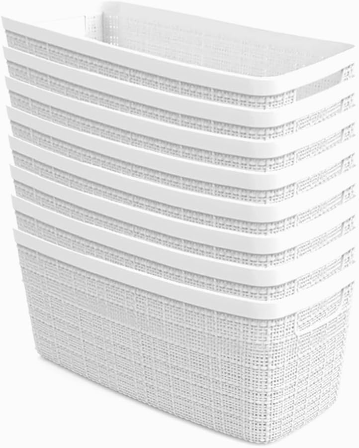 image:imageCurver Set of 2 XL 305L Jute Decorative Plastic Organization and Storage Baskets Perfect Bins for Home Office Closet Shelves Kitchen Pantry and All Bedroom Essentials WhiteWhite
