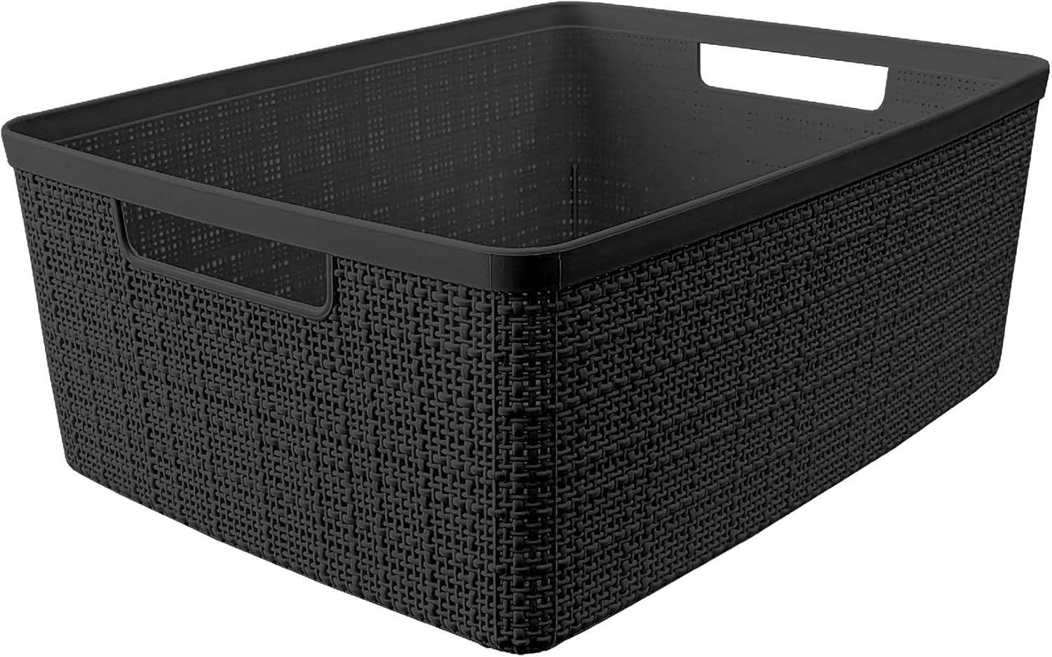 image:imageCurver Set of 2 XL 305L Jute Decorative Plastic Organization and Storage Baskets Perfect Bins for Home Office Closet Shelves Kitchen Pantry and All Bedroom Essentials WhiteBlack