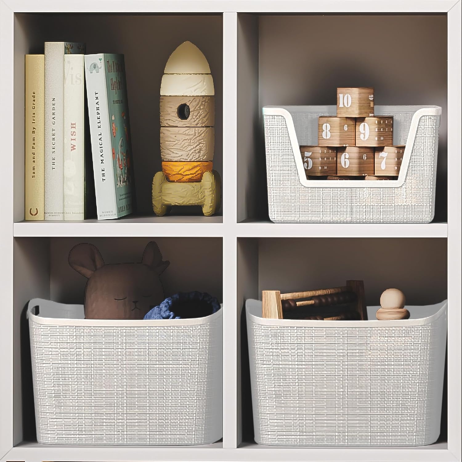 image:imageCurver Set of 2 XL 305L Jute Decorative Plastic Organization and Storage Baskets Perfect Bins for Home Office Closet Shelves Kitchen Pantry and All Bedroom Essentials WhiteWhite