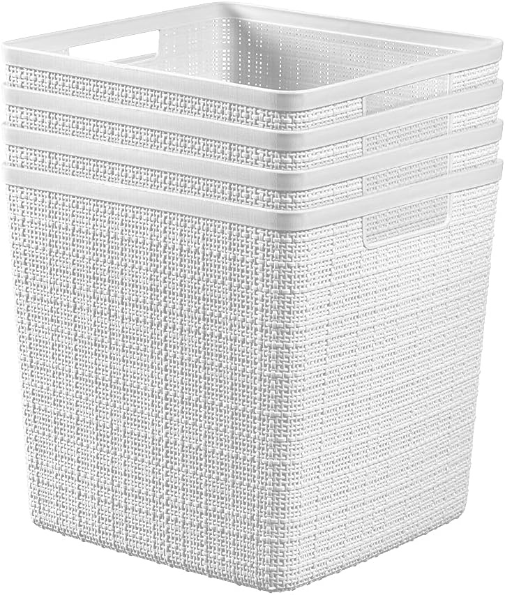 image:imageCurver Set of 2 XL 305L Jute Decorative Plastic Organization and Storage Baskets Perfect Bins for Home Office Closet Shelves Kitchen Pantry and All Bedroom Essentials WhiteWhite