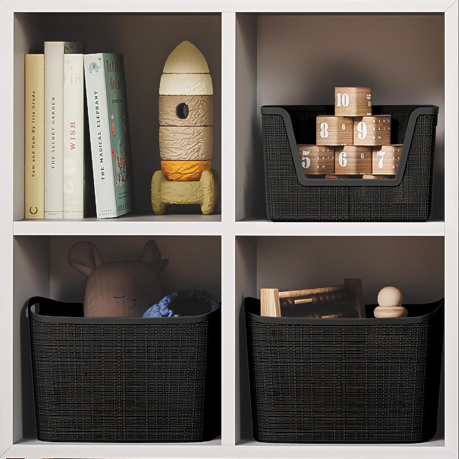 image:imageCurver Set of 2 XL 305L Jute Decorative Plastic Organization and Storage Baskets Perfect Bins for Home Office Closet Shelves Kitchen Pantry and All Bedroom Essentials WhiteBlack