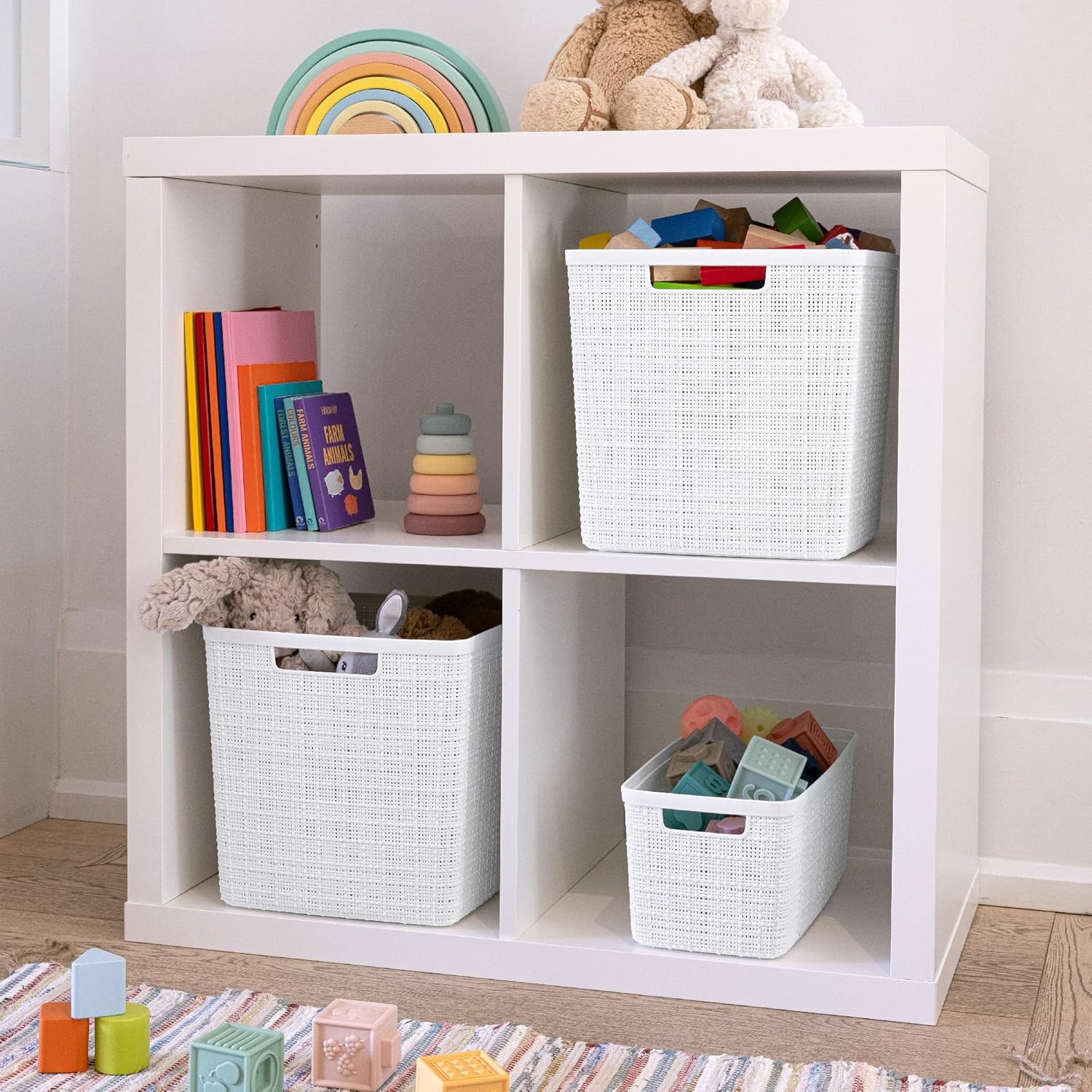 image:imageCurver Set of 2 XL 305L Jute Decorative Plastic Organization and Storage Baskets Perfect Bins for Home Office Closet Shelves Kitchen Pantry and All Bedroom Essentials WhiteWhite