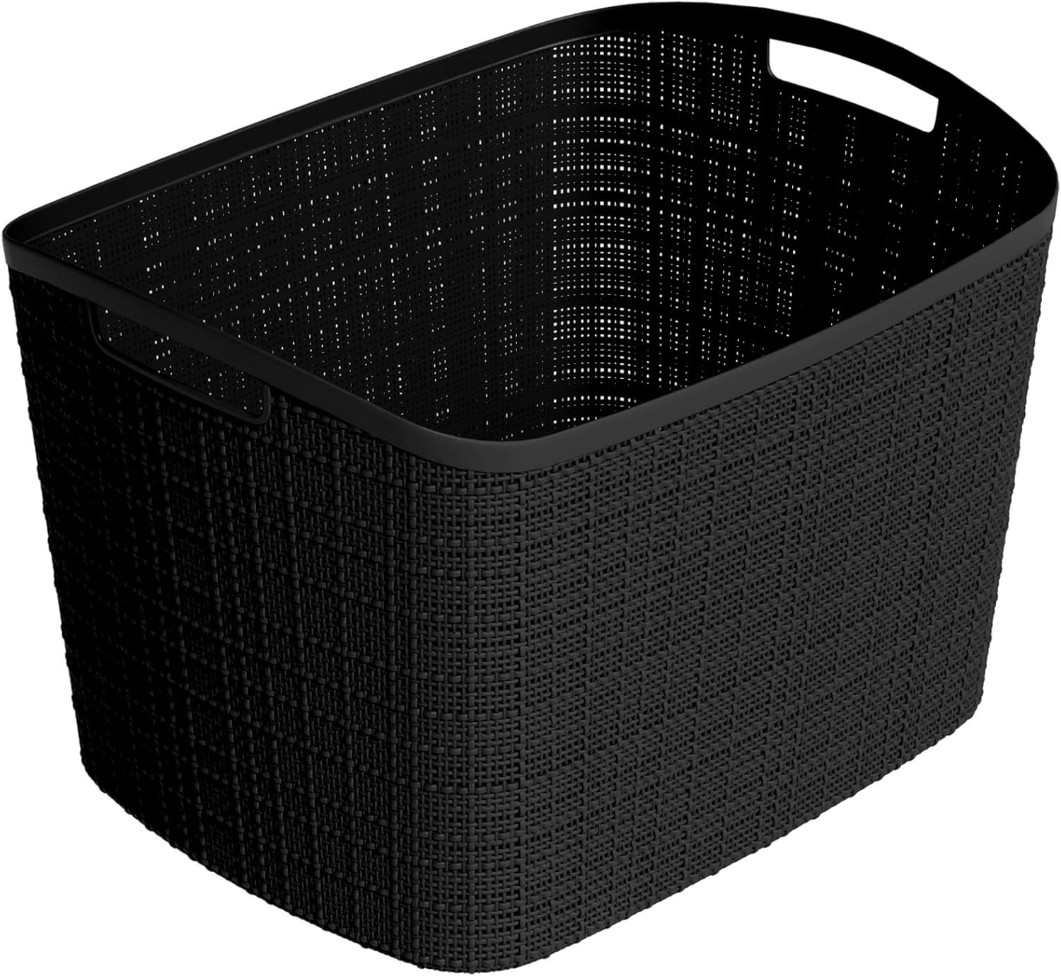 image:imageCurver Set of 2 XL 305L Jute Decorative Plastic Organization and Storage Baskets Perfect Bins for Home Office Closet Shelves Kitchen Pantry and All Bedroom Essentials WhiteBlack