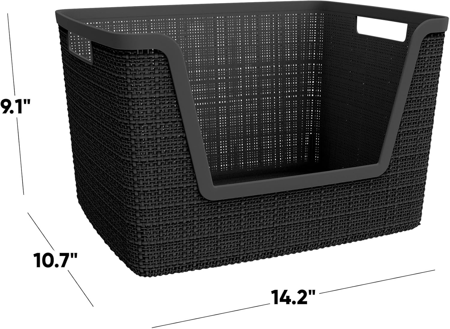 image:imageCurver Set of 2 XL 305L Jute Decorative Plastic Organization and Storage Baskets Perfect Bins for Home Office Closet Shelves Kitchen Pantry and All Bedroom Essentials WhiteBlack