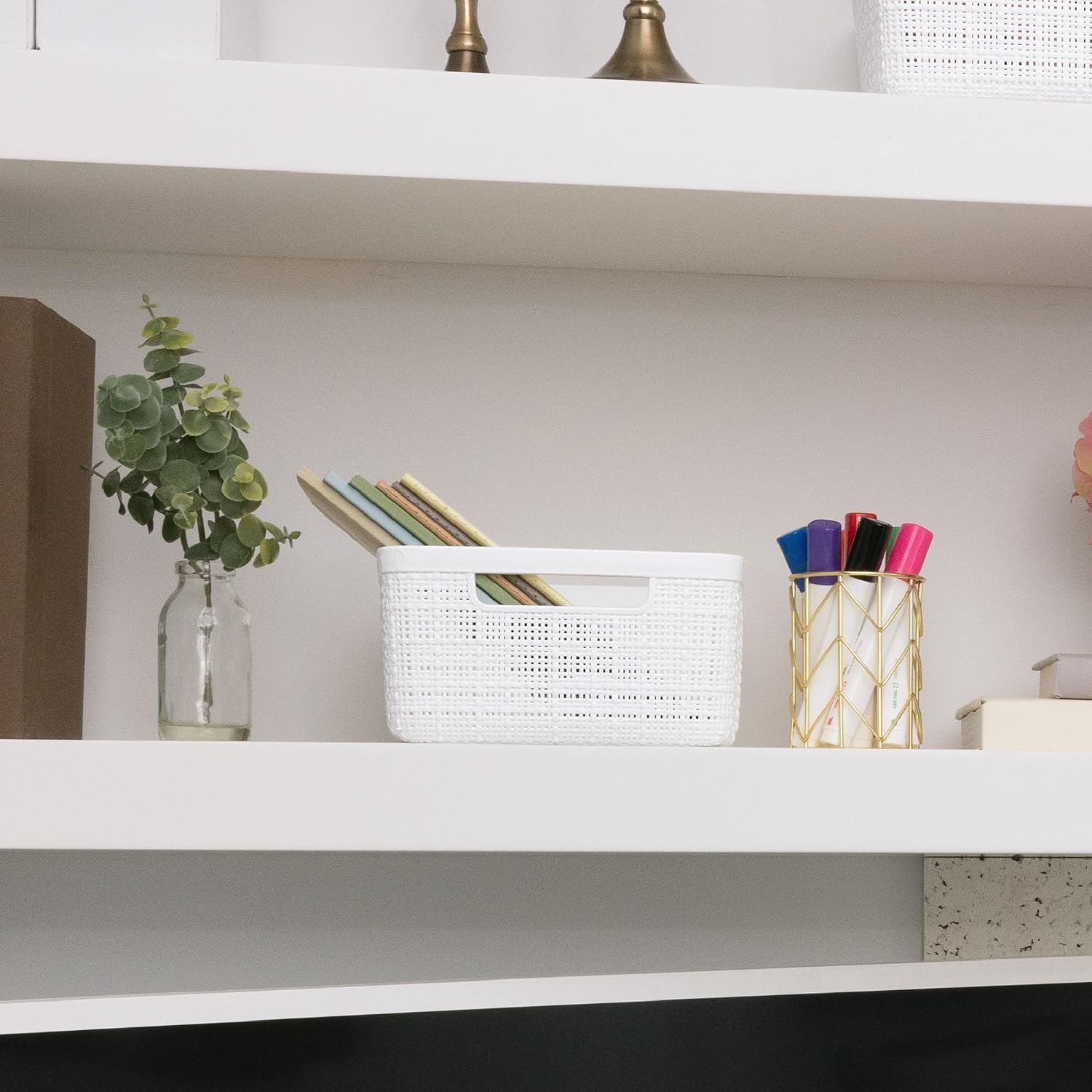 image:imageCurver Set of 2 XL 305L Jute Decorative Plastic Organization and Storage Baskets Perfect Bins for Home Office Closet Shelves Kitchen Pantry and All Bedroom Essentials WhiteWhite
