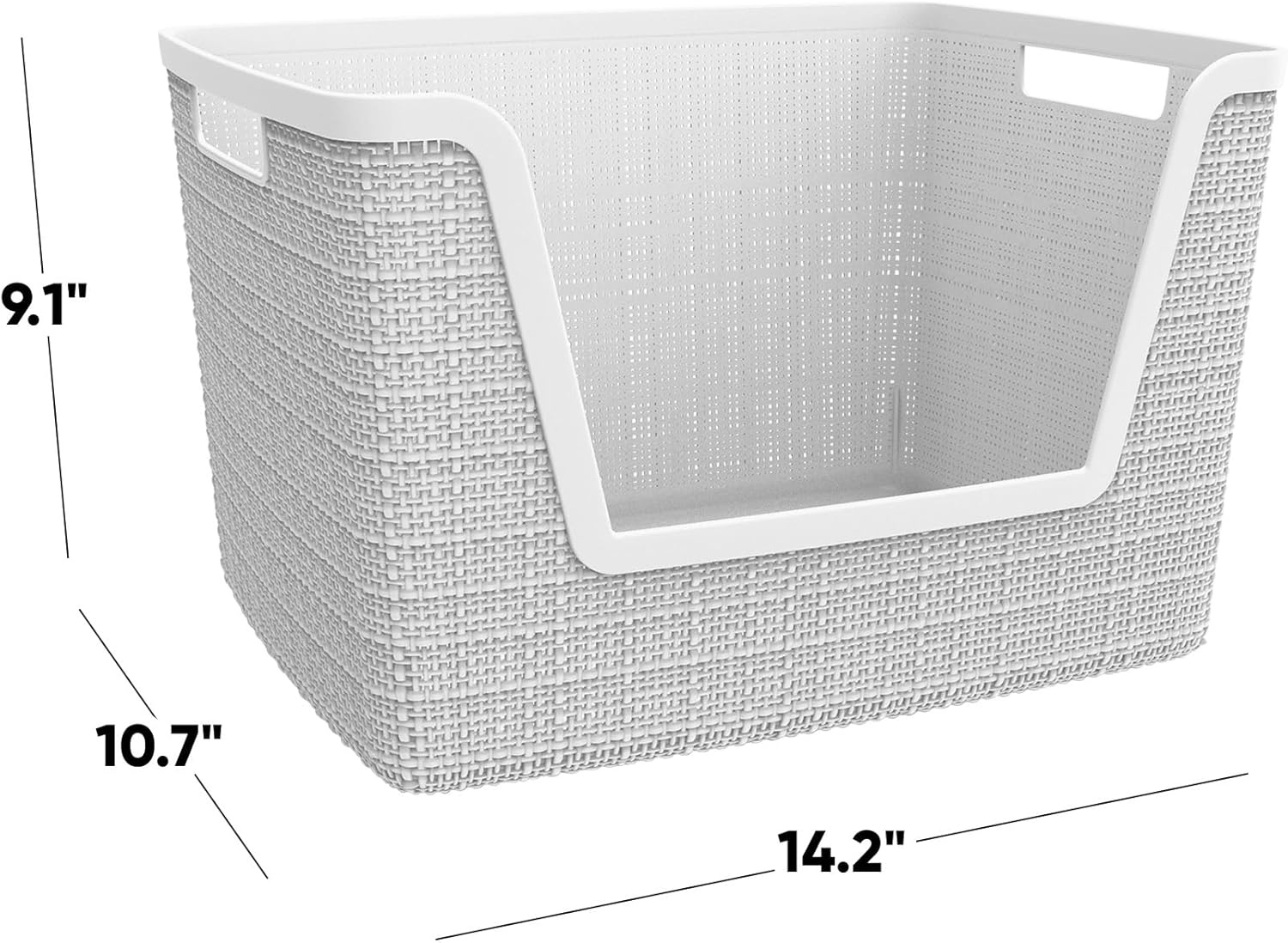 image:imageCurver Set of 2 XL 305L Jute Decorative Plastic Organization and Storage Baskets Perfect Bins for Home Office Closet Shelves Kitchen Pantry and All Bedroom Essentials WhiteWhite