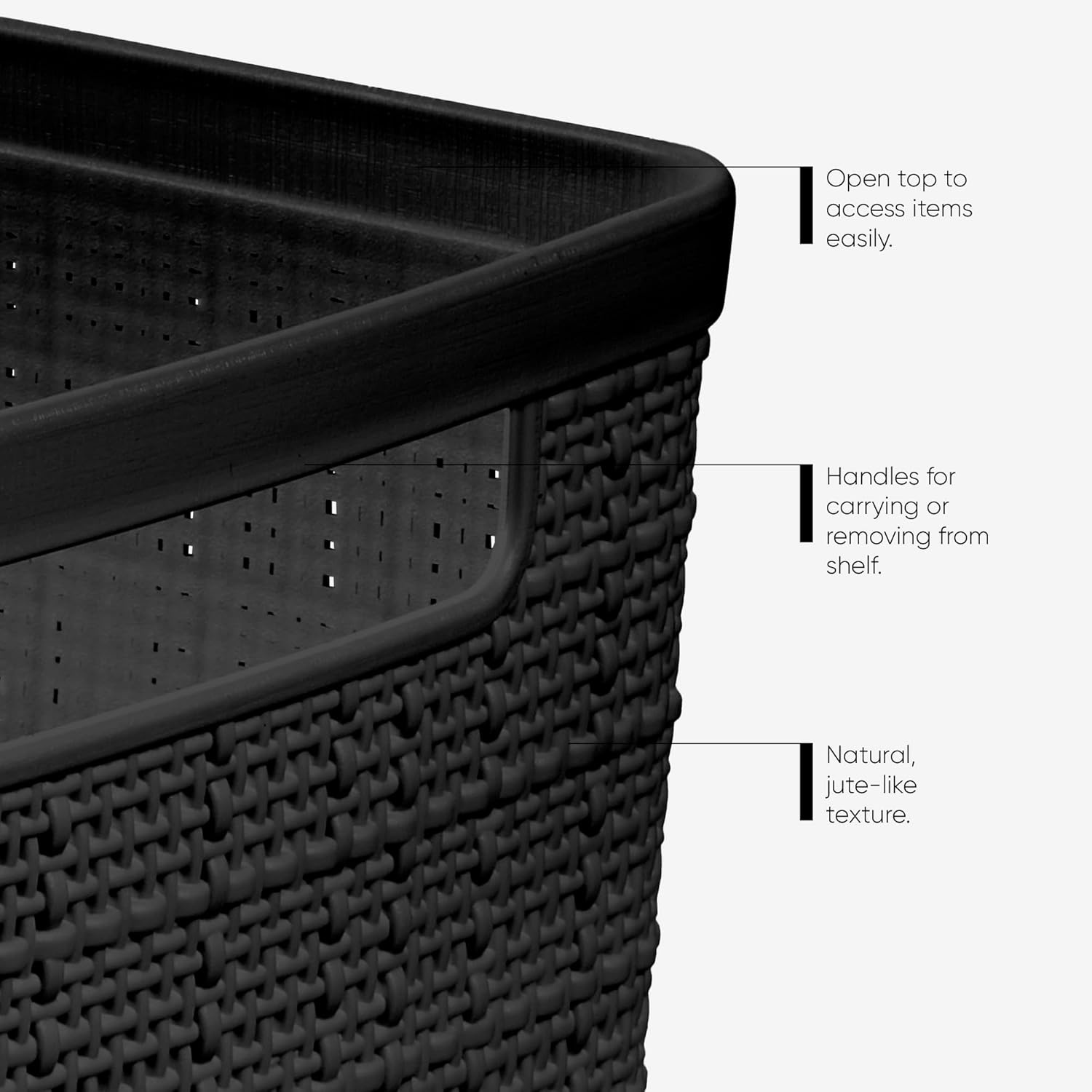 image:imageCurver Set of 2 XL 305L Jute Decorative Plastic Organization and Storage Baskets Perfect Bins for Home Office Closet Shelves Kitchen Pantry and All Bedroom Essentials WhiteBlack