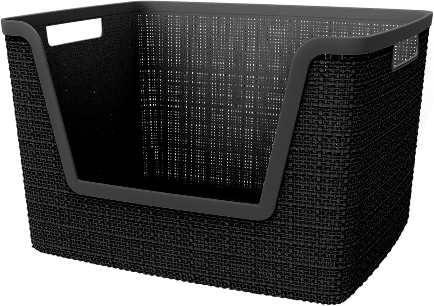 image:imageCurver Set of 2 XL 305L Jute Decorative Plastic Organization and Storage Baskets Perfect Bins for Home Office Closet Shelves Kitchen Pantry and All Bedroom Essentials WhiteBlack