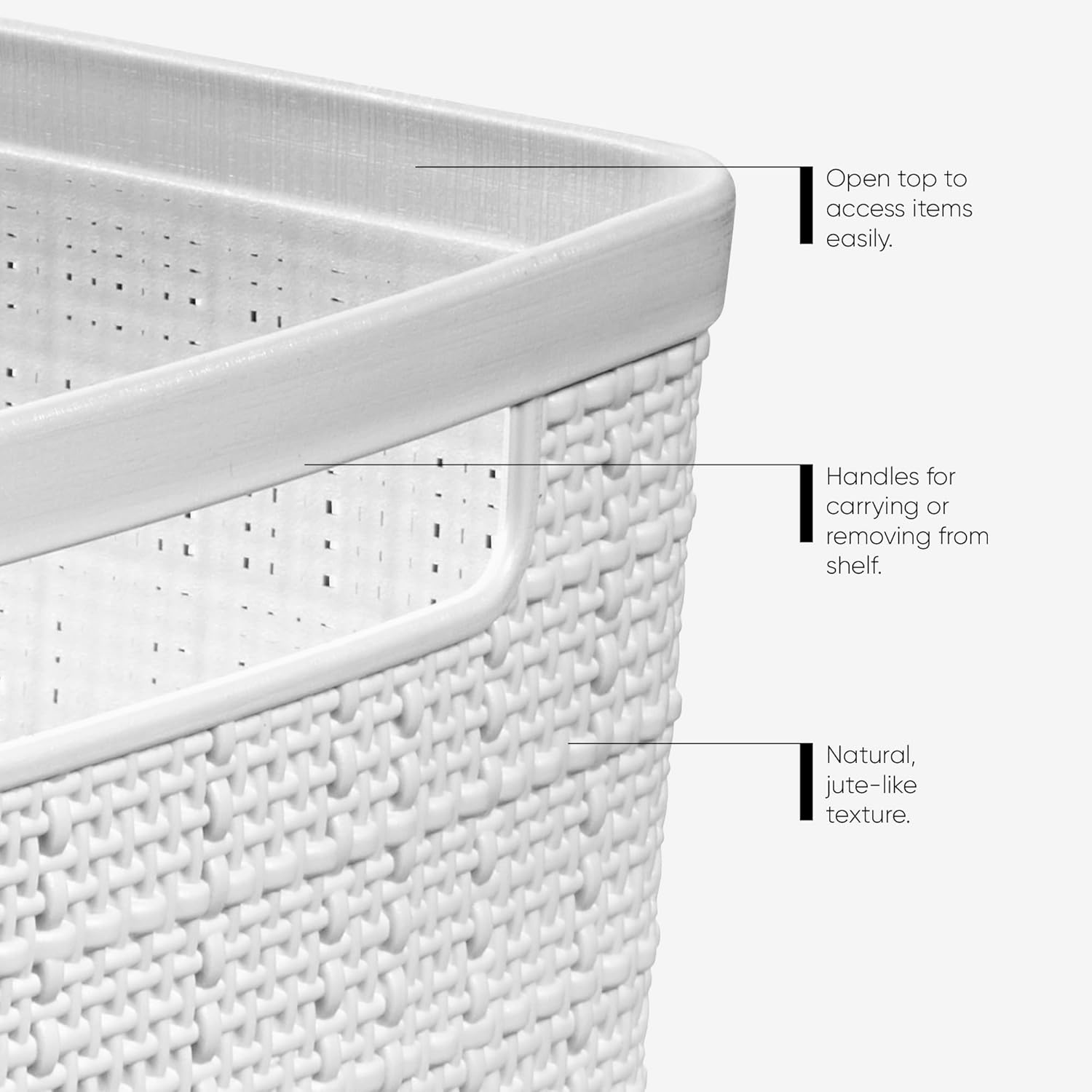 image:imageCurver Set of 2 XL 305L Jute Decorative Plastic Organization and Storage Baskets Perfect Bins for Home Office Closet Shelves Kitchen Pantry and All Bedroom Essentials WhiteWhite