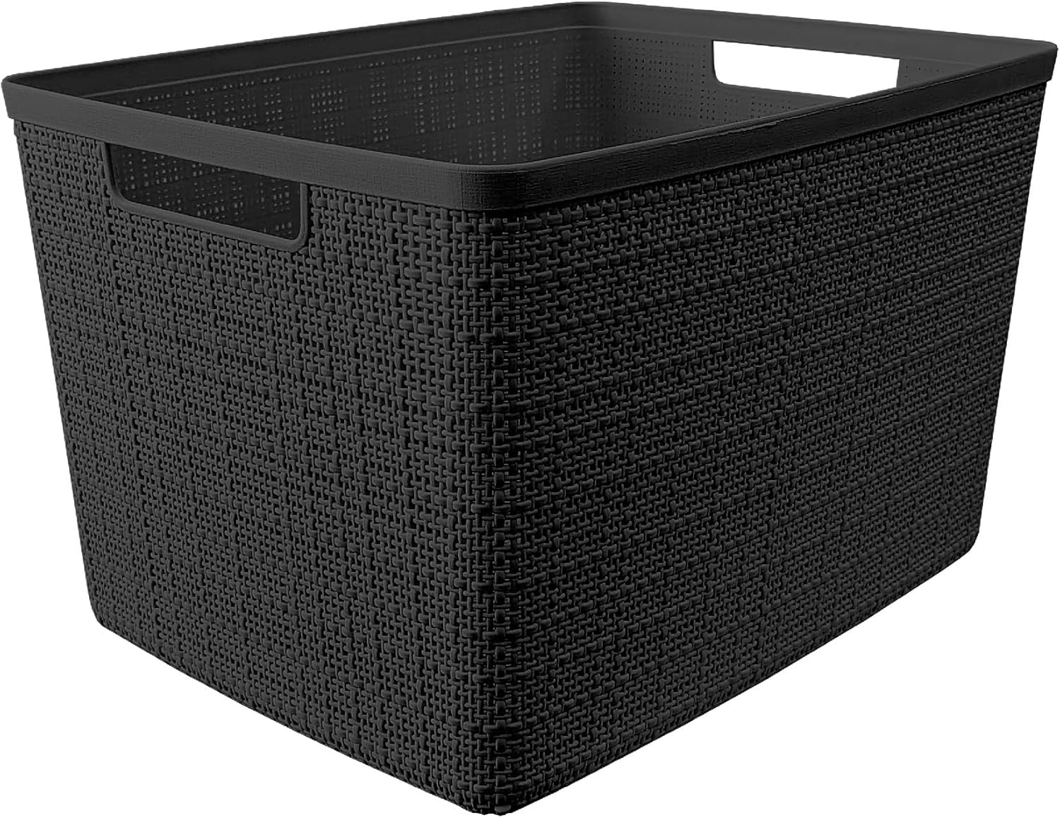 image:imageCurver Set of 2 XL 305L Jute Decorative Plastic Organization and Storage Baskets Perfect Bins for Home Office Closet Shelves Kitchen Pantry and All Bedroom Essentials WhiteBlack