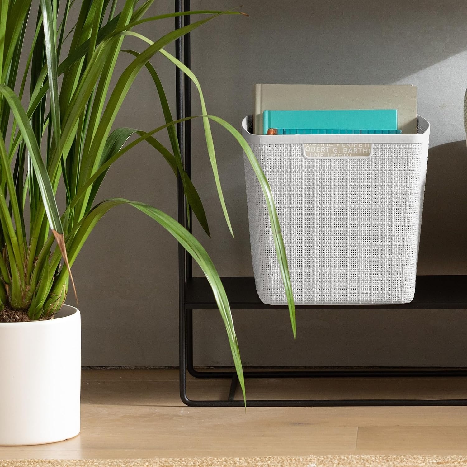 image:imageCurver Set of 2 XL 305L Jute Decorative Plastic Organization and Storage Baskets Perfect Bins for Home Office Closet Shelves Kitchen Pantry and All Bedroom Essentials WhiteWhite