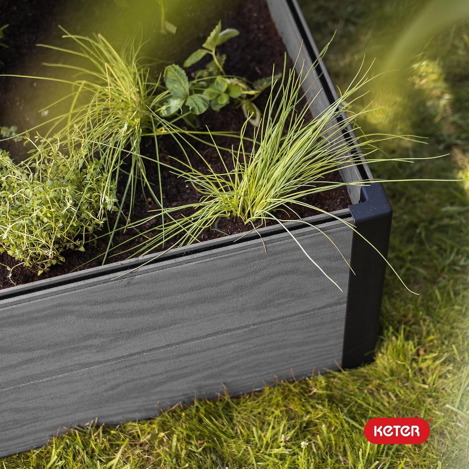 image:imageKeter 48 X 48 inches Wood Look Raised Garden Bed Durable Outdoor Herb Garden Planter for Vegetables Flowers and Succulents GreyGray