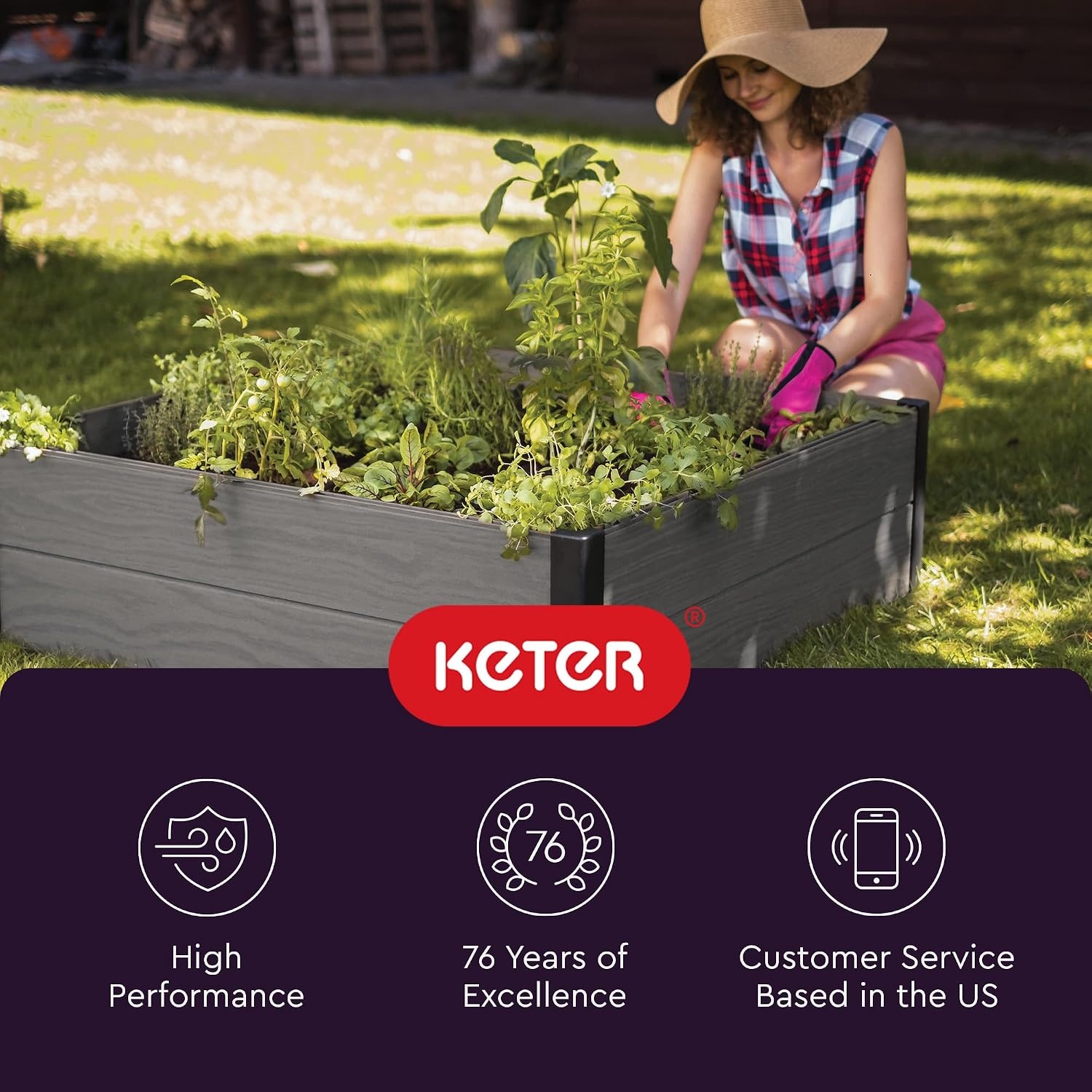 image:imageKeter 48 X 48 inches Wood Look Raised Garden Bed Durable Outdoor Herb Garden Planter for Vegetables Flowers and Succulents GreyGray