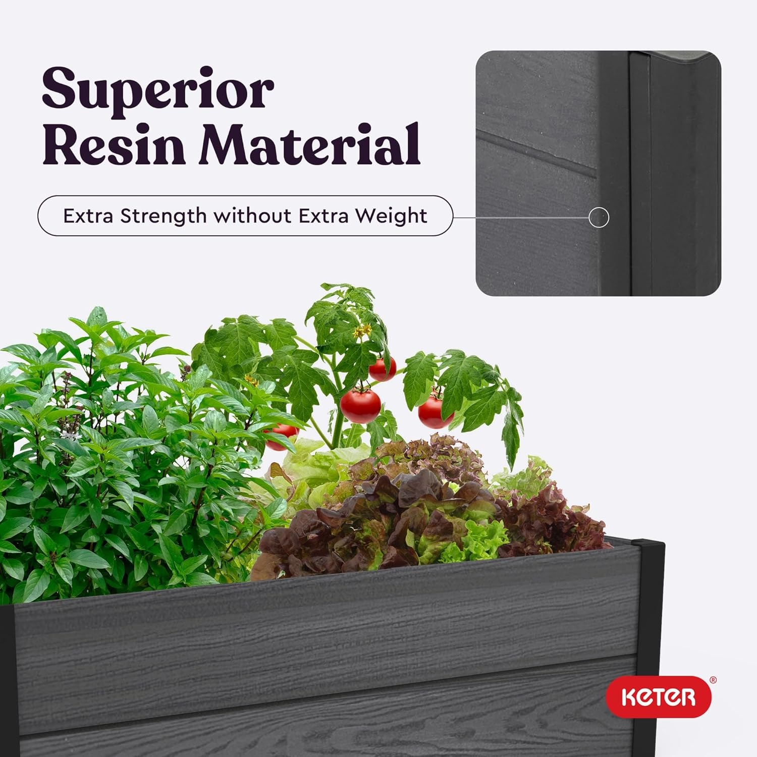 image:imageKeter 48 X 48 inches Wood Look Raised Garden Bed Durable Outdoor Herb Garden Planter for Vegetables Flowers and Succulents GreyGray