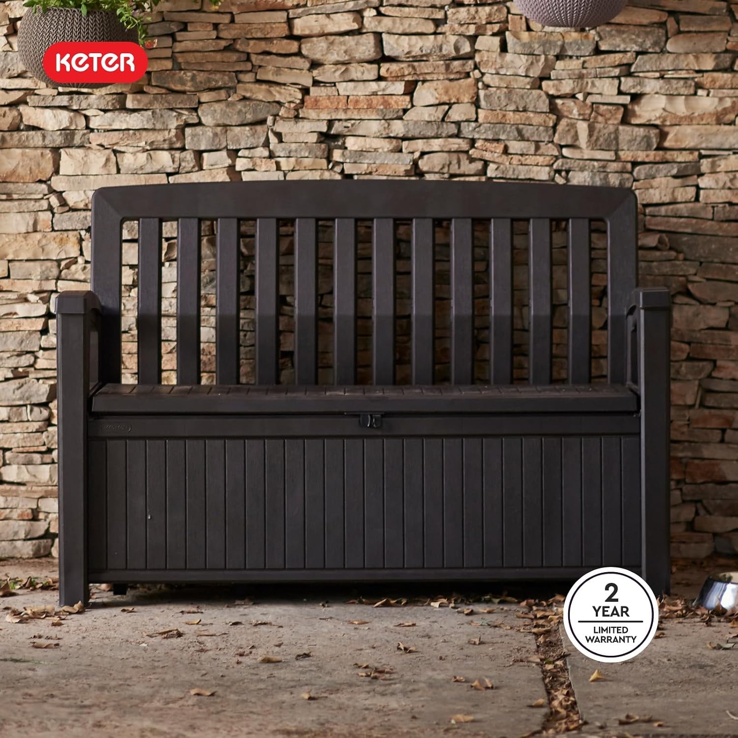 image:imageKeter 60 Gallon Storage Bench Deck Box for Patio Furniture Front Porch Decor and Outdoor Seating Perfect to Store Garden Tools