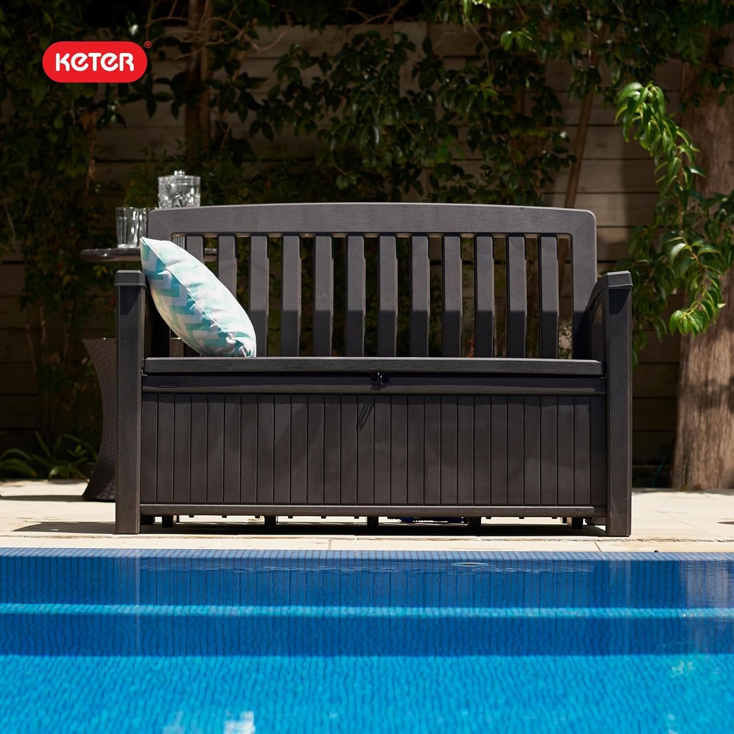 image:imageKeter 60 Gallon Storage Bench Deck Box for Patio Furniture Front Porch Decor and Outdoor Seating Perfect to Store Garden Tools