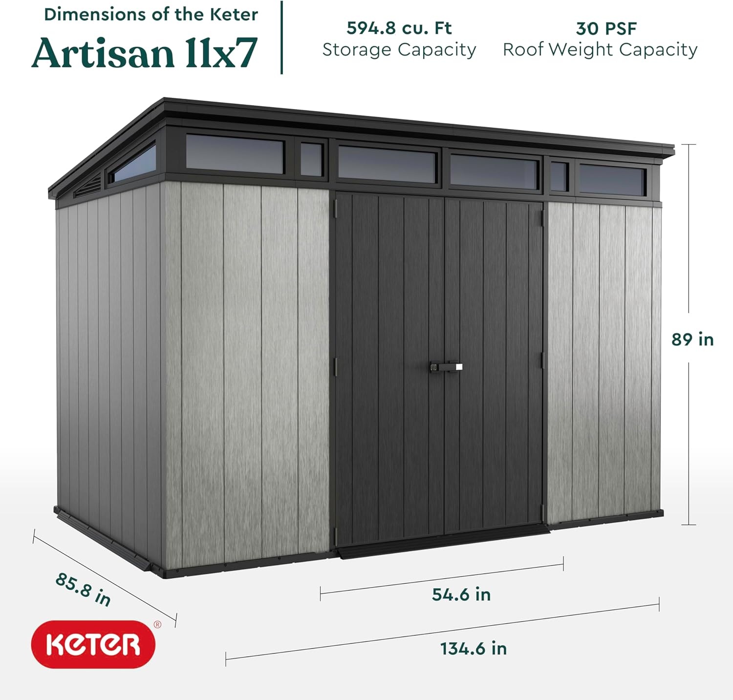 image:imageKeter Artisan 11x7 Modern Resin Outdoor Storage Shed KitPerfect to Store Patio Furniture Garden Tools Bike Accessories Beach Chairs and Lawn Mower Grey amp Black