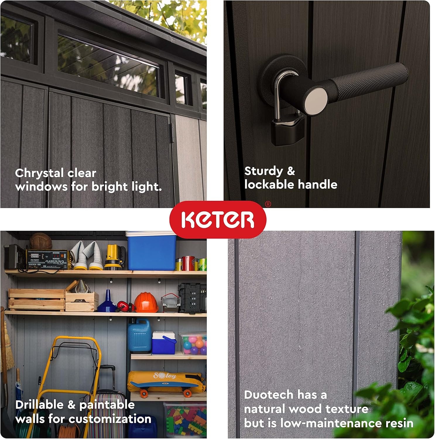 image:imageKeter Artisan 9x7 Foot Large Outdoor Shed with Floor with Modern Design for Patio Furniture Lawn Mower Tools and Bike Storage feet GreyBlack7x7