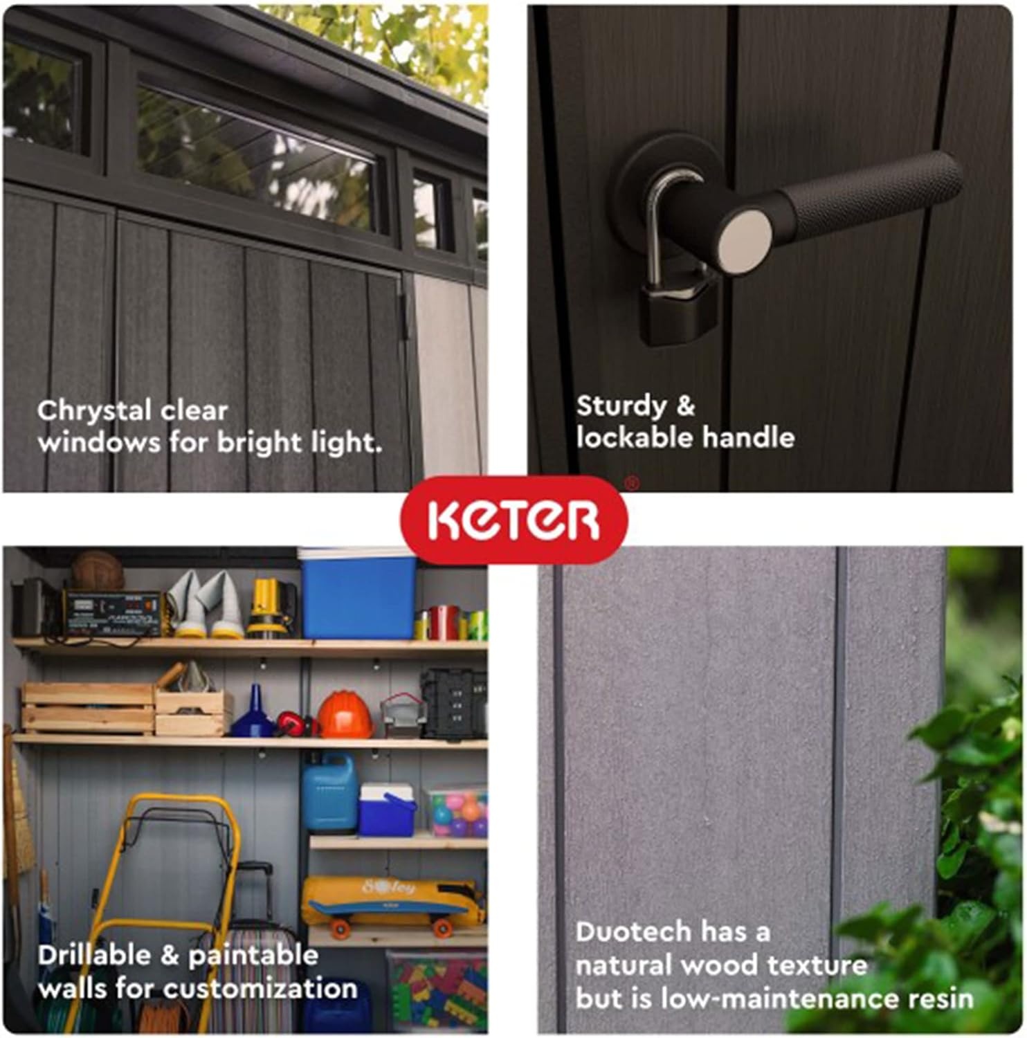 image:imageKeter Artisan 9x7 Foot Large Outdoor Shed with Floor with Modern Design for Patio Furniture Lawn Mower Tools and Bike Storage feet GreyBlack9x7