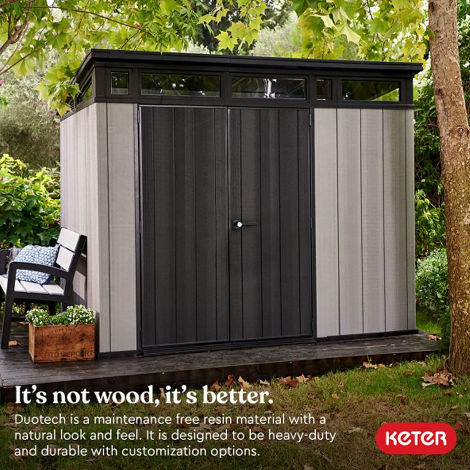 image:imageKeter Artisan 9x7 Foot Large Outdoor Shed with Floor with Modern Design for Patio Furniture Lawn Mower Tools and Bike Storage feet GreyBlack9x7