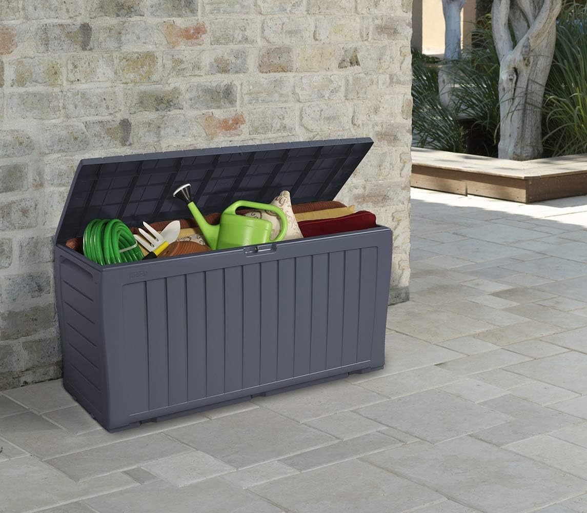 image:imageKeter Atlas 70 Gallon Deck Box WeatherResistant Outdoor Storage Chest for Patio Yard amp Pool Durable Resin Construction Lockable Lid EasyOpen DesignGraphite