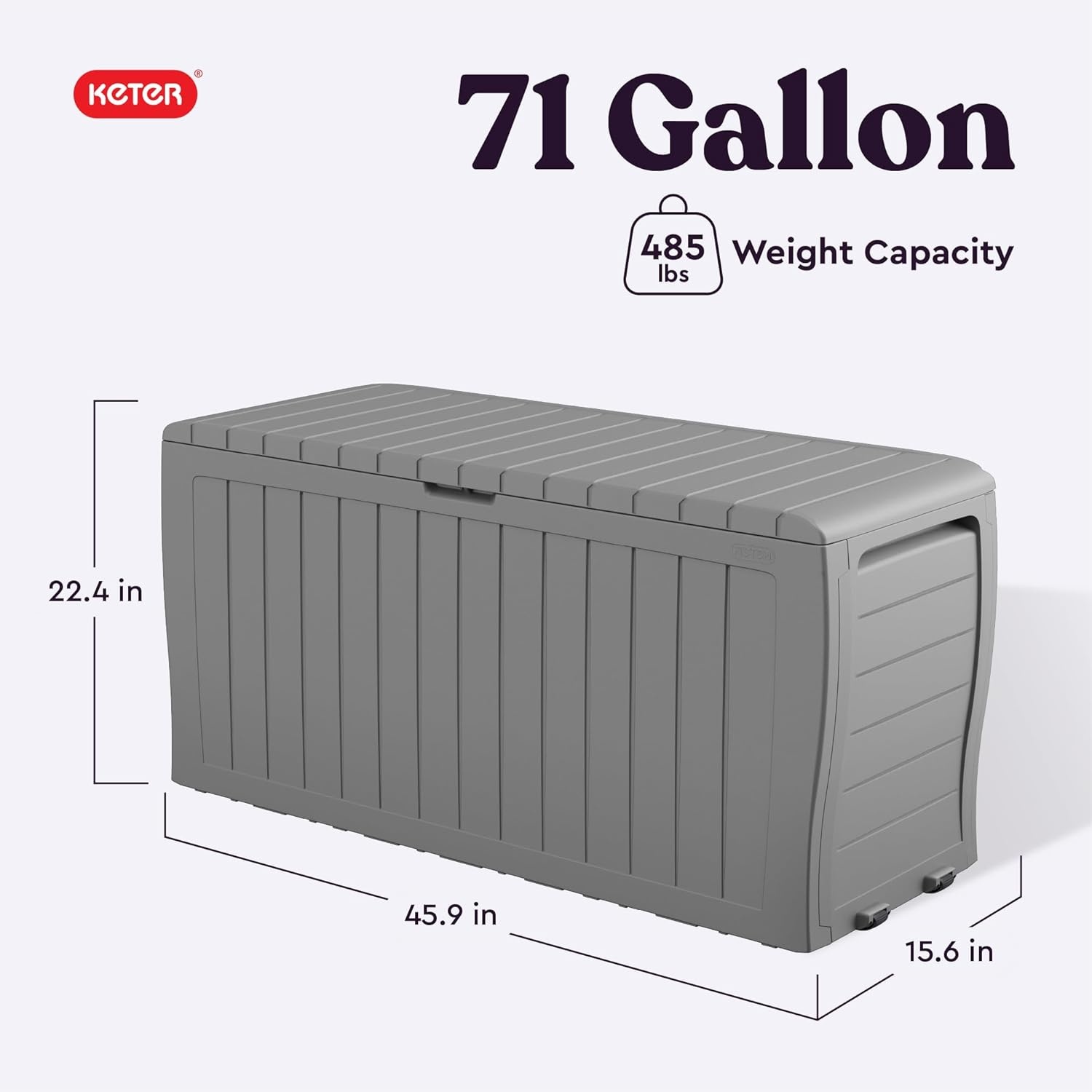 image:imageKeter Atlas 70 Gallon Deck Box WeatherResistant Outdoor Storage Chest for Patio Yard amp Pool Durable Resin Construction Lockable Lid EasyOpen DesignLight Grey