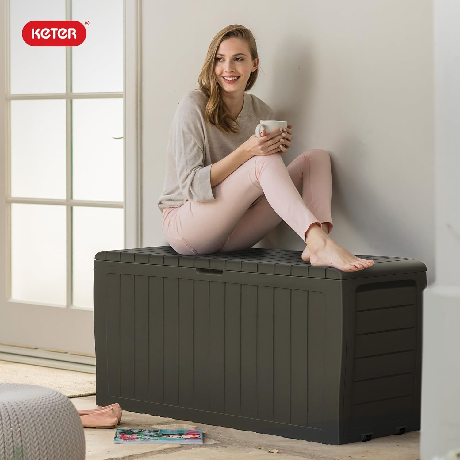image:imageKeter Atlas 70 Gallon Deck Box WeatherResistant Outdoor Storage Chest for Patio Yard amp Pool Durable Resin Construction Lockable Lid EasyOpen DesignMossy Brown