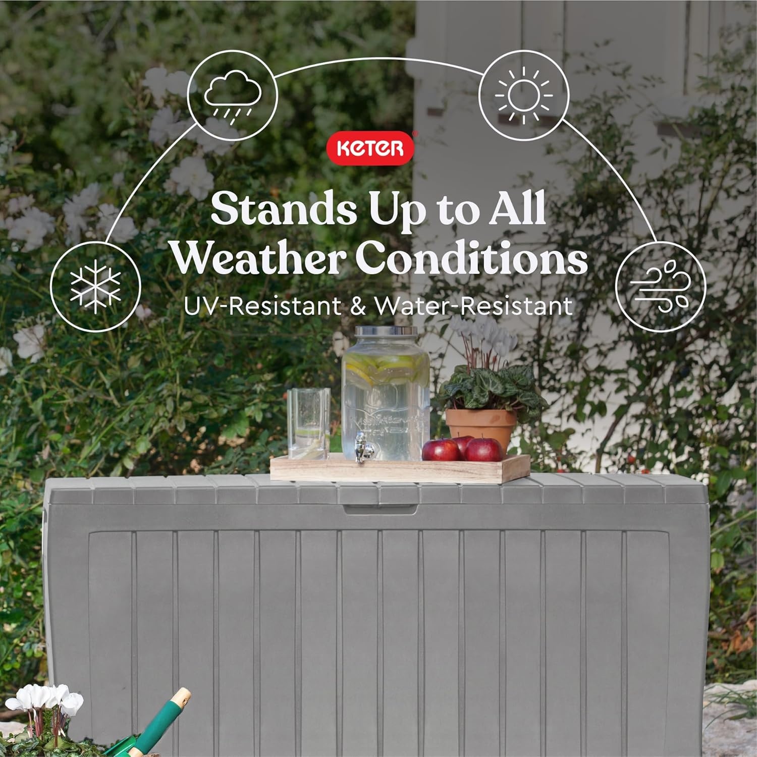 image:imageKeter Atlas 70 Gallon Deck Box WeatherResistant Outdoor Storage Chest for Patio Yard amp Pool Durable Resin Construction Lockable Lid EasyOpen DesignLight Grey
