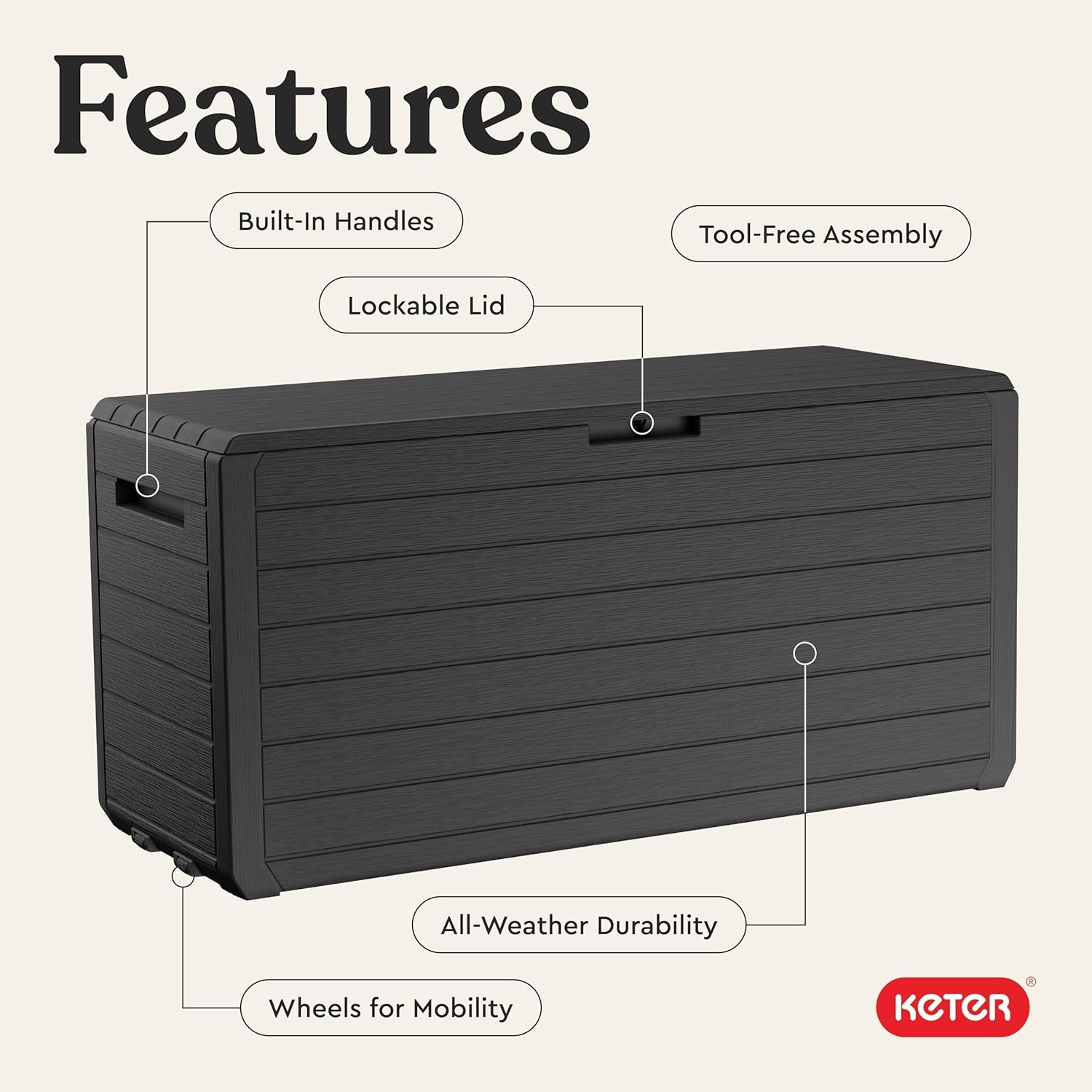 image:imageKeter Atlas 70 Gallon Deck Box WeatherResistant Outdoor Storage Chest for Patio Yard amp Pool Durable Resin Construction Lockable Lid EasyOpen DesignAtlas Graphite
