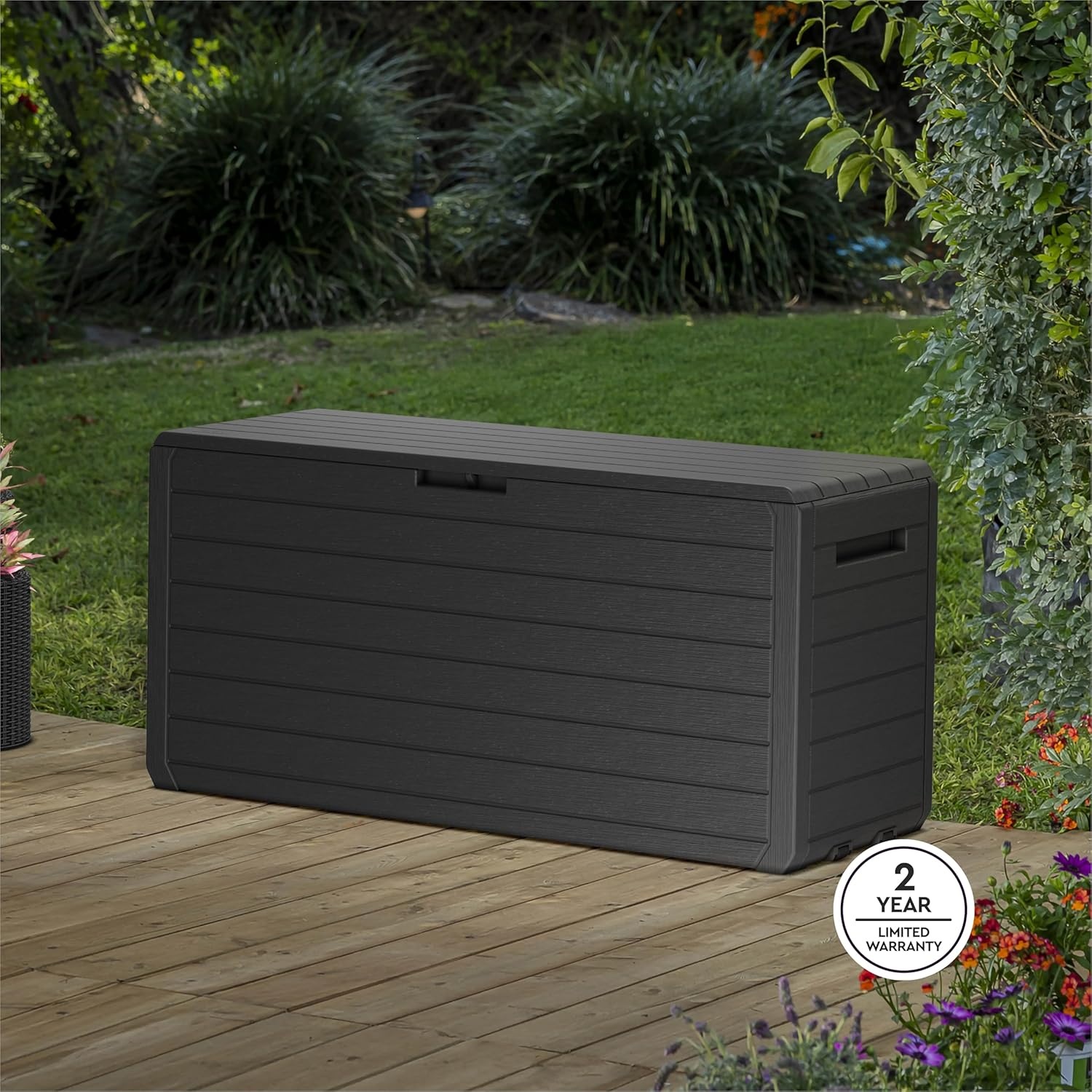 image:imageKeter Atlas 70 Gallon Deck Box WeatherResistant Outdoor Storage Chest for Patio Yard amp Pool Durable Resin Construction Lockable Lid EasyOpen DesignAtlas Graphite