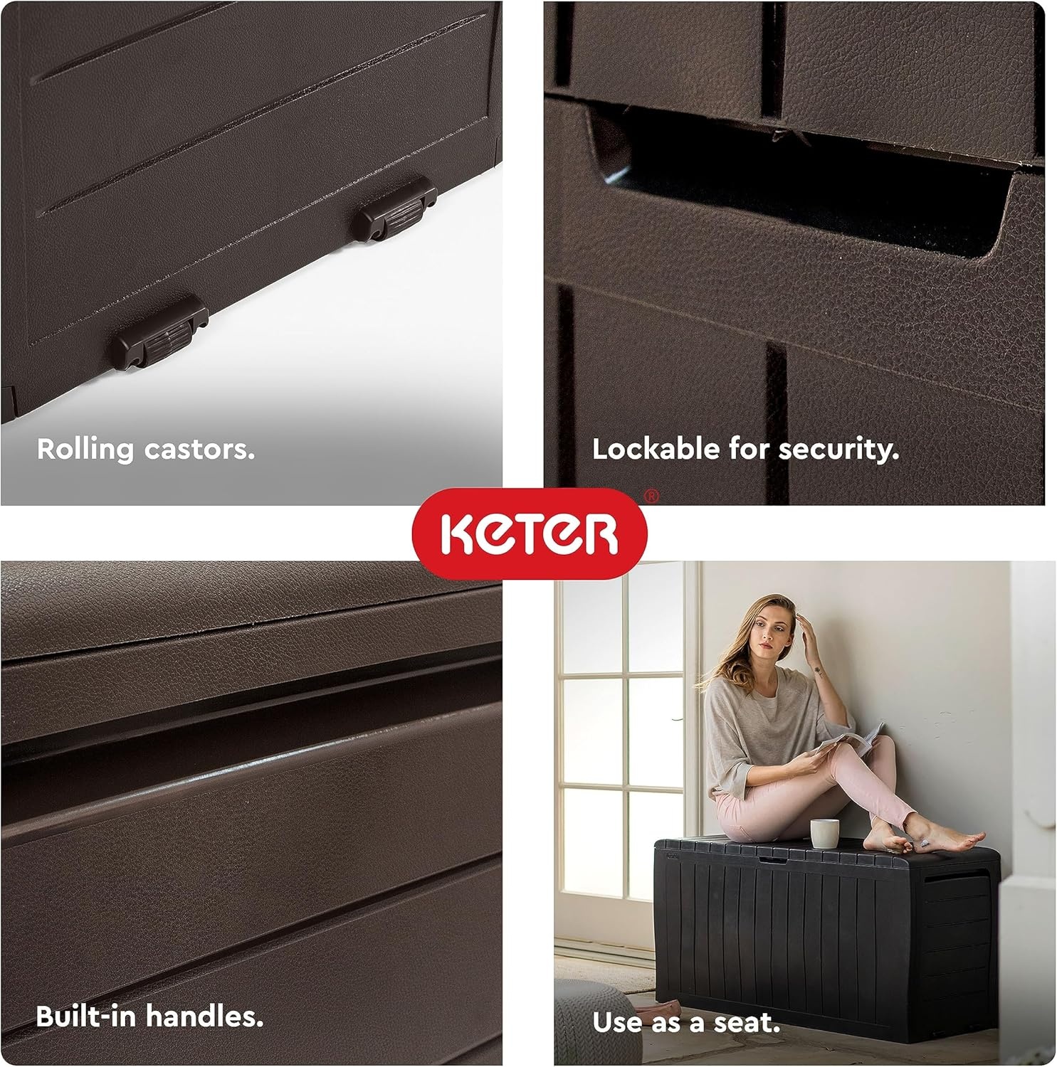 image:imageKeter Atlas 70 Gallon Deck Box WeatherResistant Outdoor Storage Chest for Patio Yard amp Pool Durable Resin Construction Lockable Lid EasyOpen DesignBrown