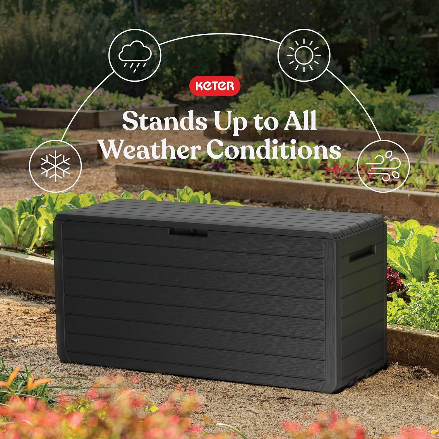 image:imageKeter Atlas 70 Gallon Deck Box WeatherResistant Outdoor Storage Chest for Patio Yard amp Pool Durable Resin Construction Lockable Lid EasyOpen DesignAtlas Graphite