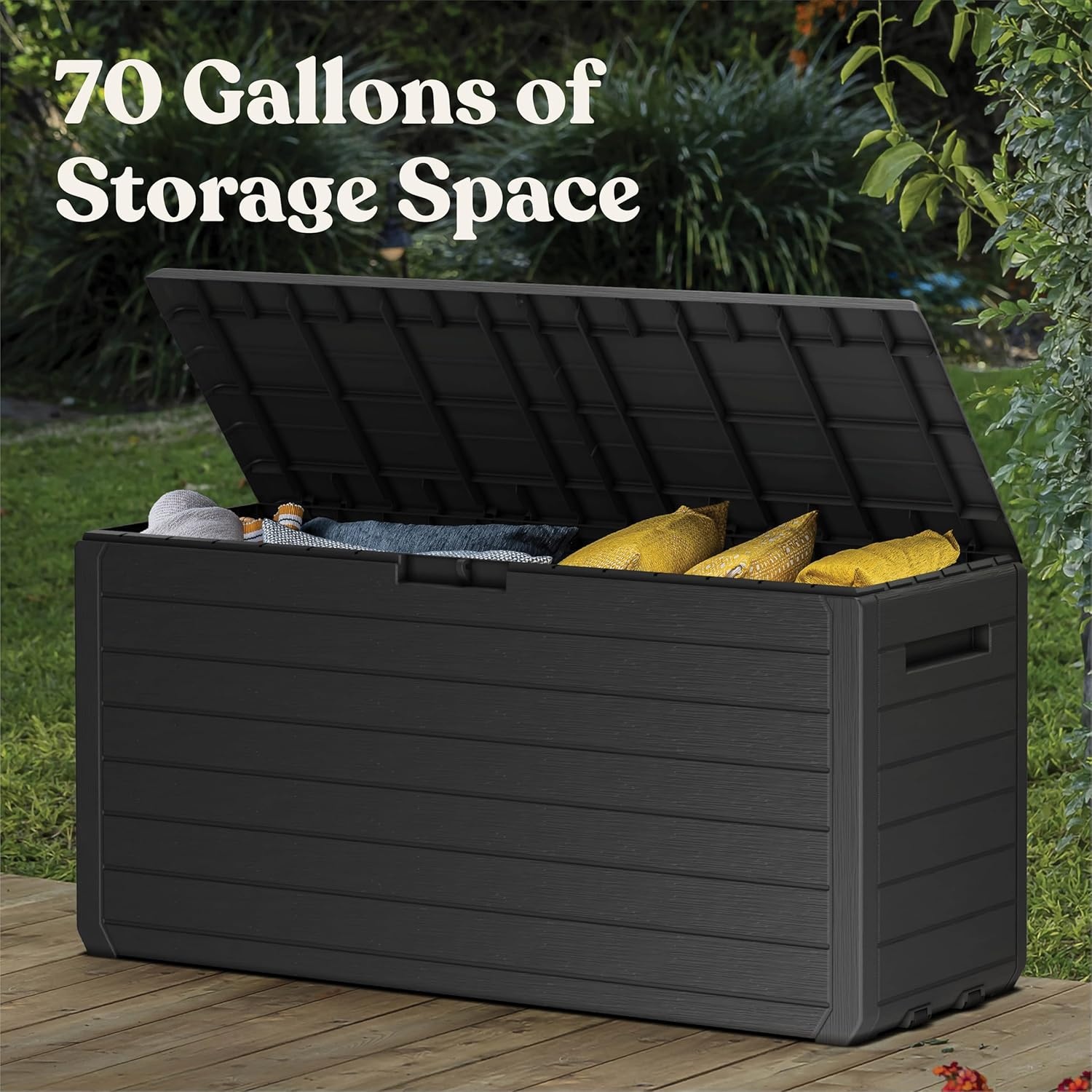 image:imageKeter Atlas 70 Gallon Deck Box WeatherResistant Outdoor Storage Chest for Patio Yard amp Pool Durable Resin Construction Lockable Lid EasyOpen DesignAtlas Graphite