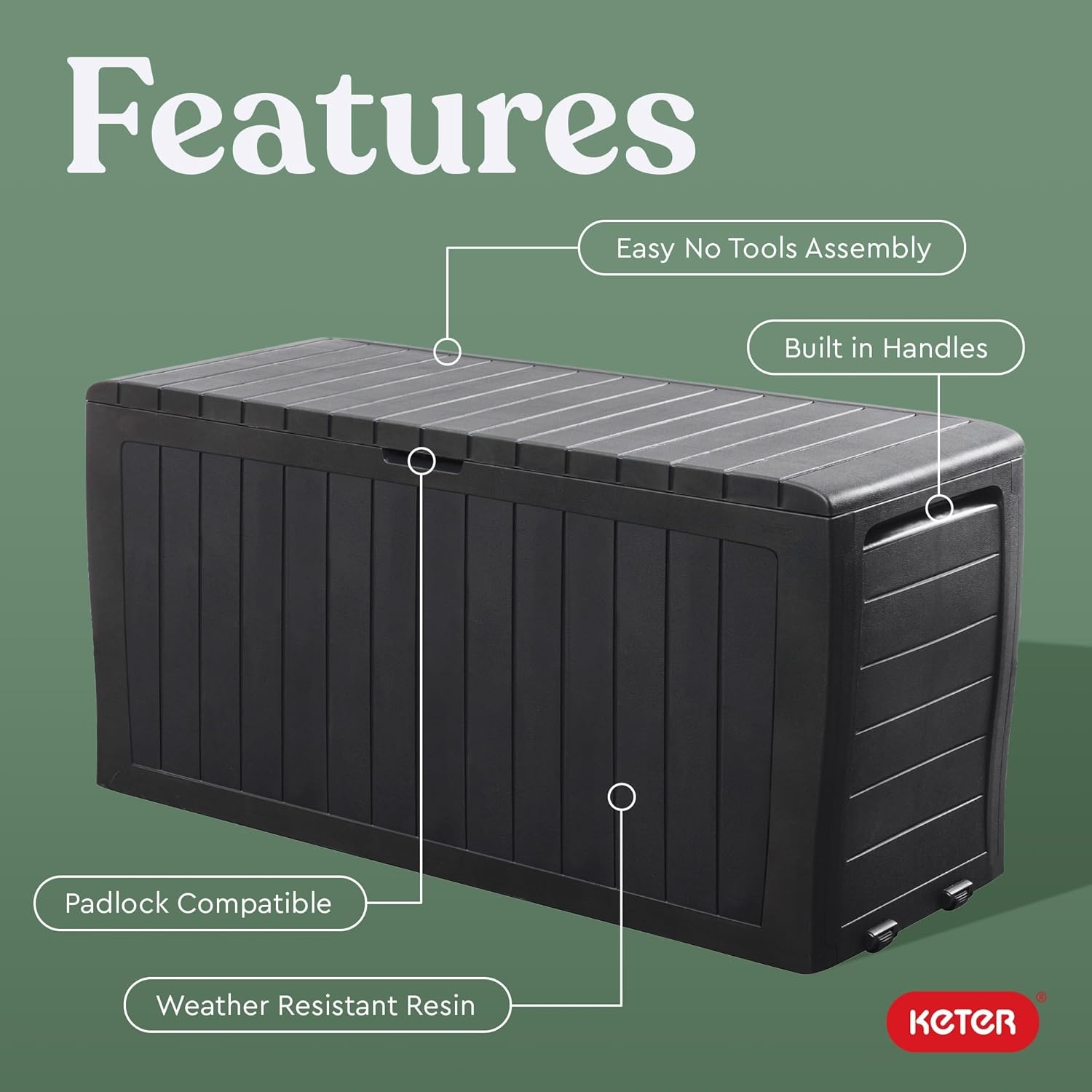 image:imageKeter Atlas 70 Gallon Deck Box WeatherResistant Outdoor Storage Chest for Patio Yard amp Pool Durable Resin Construction Lockable Lid EasyOpen DesignGraphite