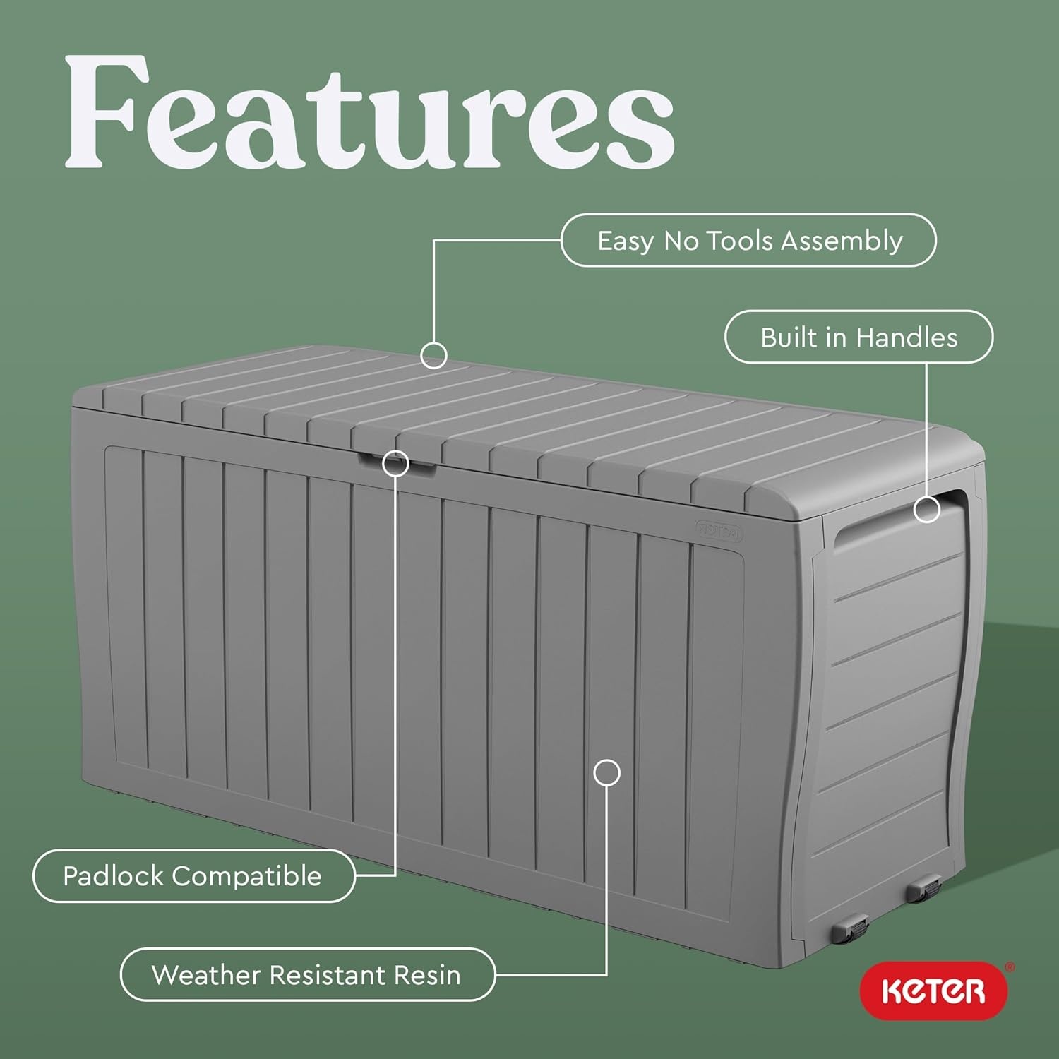 image:imageKeter Atlas 70 Gallon Deck Box WeatherResistant Outdoor Storage Chest for Patio Yard amp Pool Durable Resin Construction Lockable Lid EasyOpen DesignLight Grey