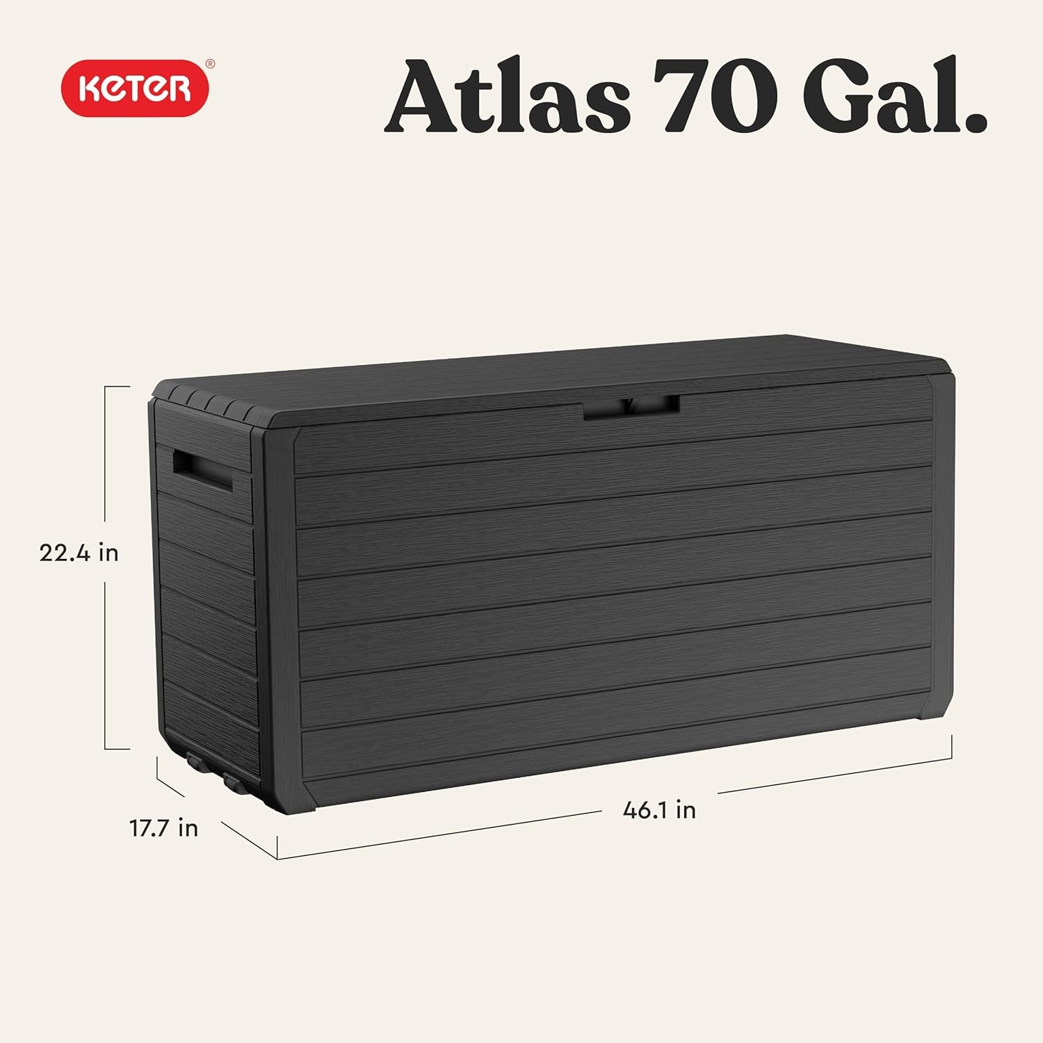 image:imageKeter Atlas 70 Gallon Deck Box WeatherResistant Outdoor Storage Chest for Patio Yard amp Pool Durable Resin Construction Lockable Lid EasyOpen DesignAtlas Graphite