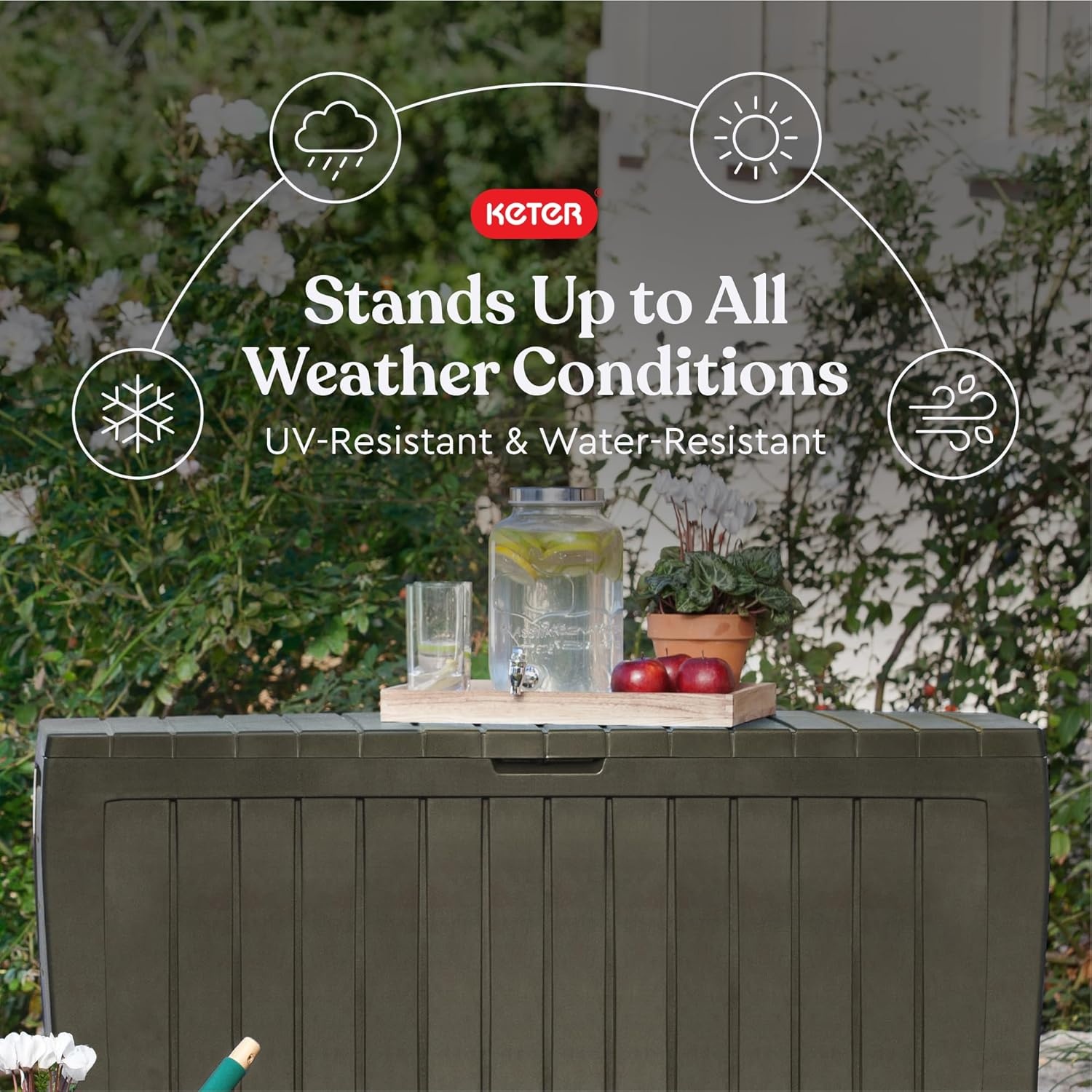 image:imageKeter Atlas 70 Gallon Deck Box WeatherResistant Outdoor Storage Chest for Patio Yard amp Pool Durable Resin Construction Lockable Lid EasyOpen DesignMossy Brown