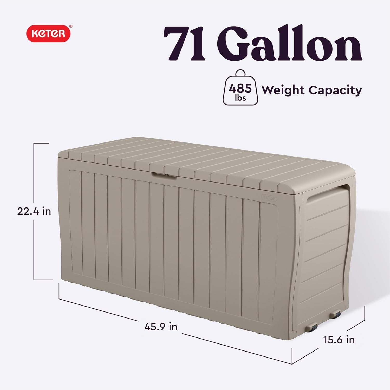image:imageKeter Atlas 70 Gallon Deck Box WeatherResistant Outdoor Storage Chest for Patio Yard amp Pool Durable Resin Construction Lockable Lid EasyOpen DesignBeige